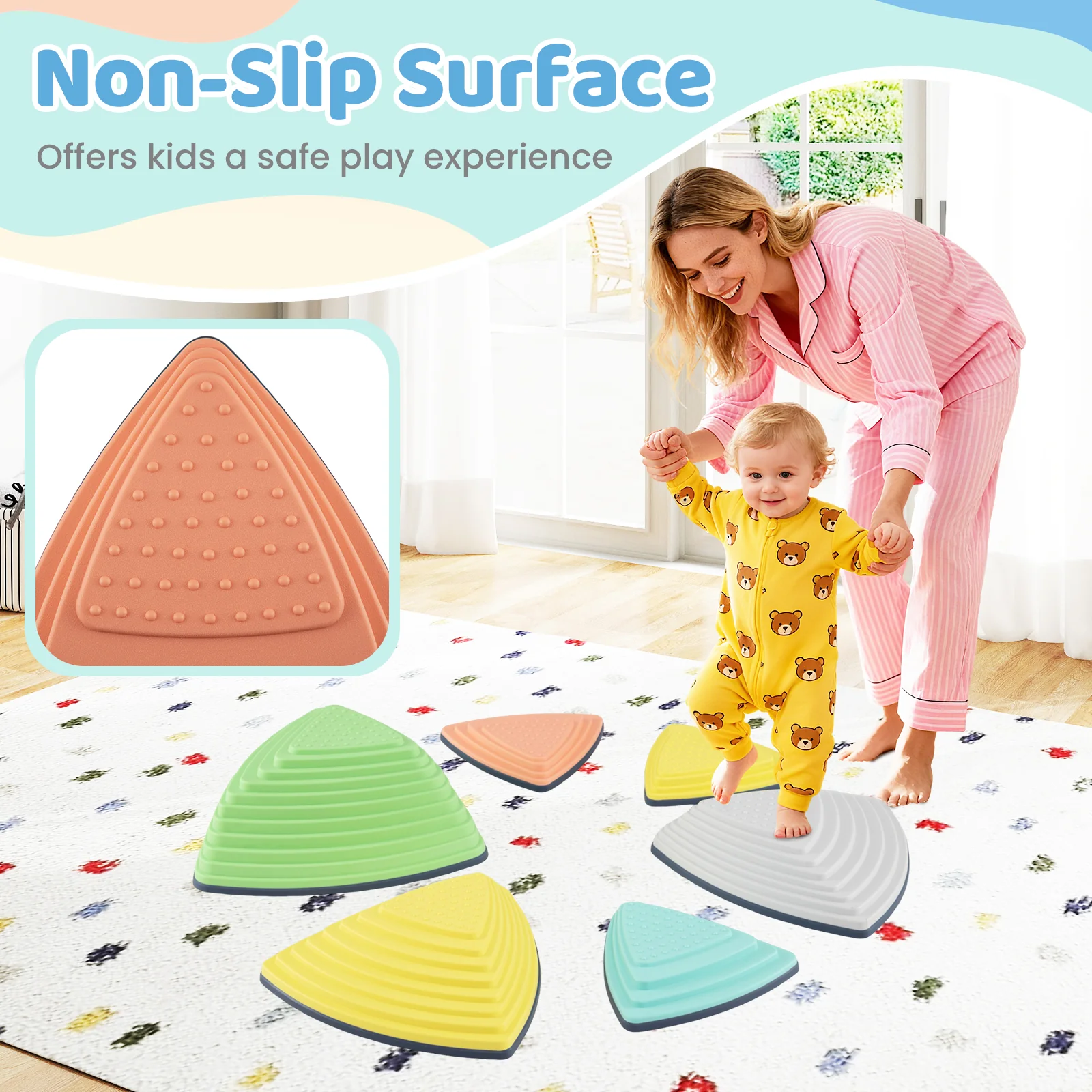 Set of 6 Stepping Stones for Kids Non-Slip Balance Stones with Storage Bag - Image 2