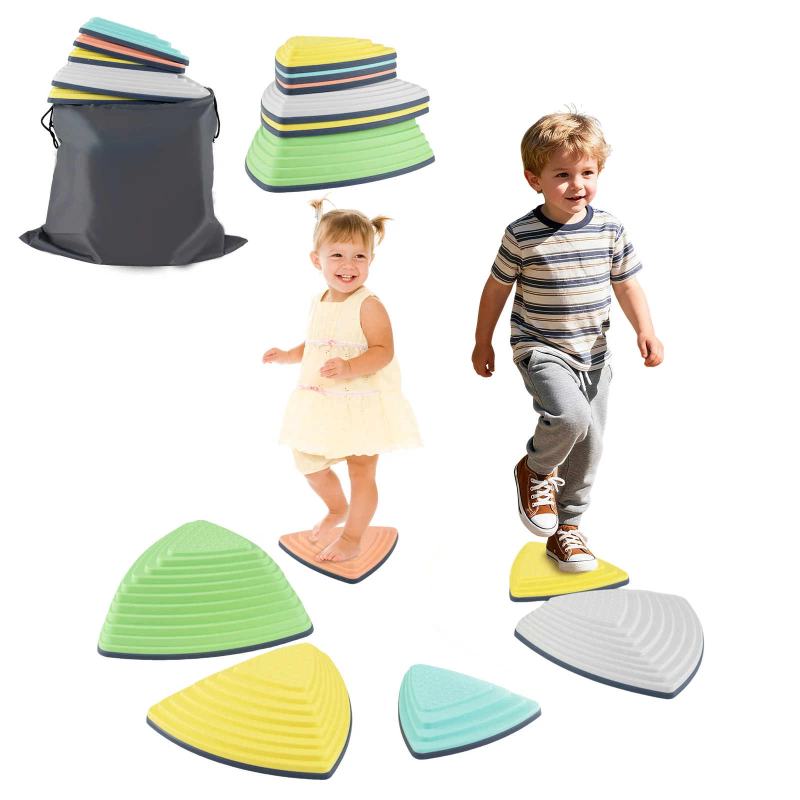 Set of 6 Stepping Stones for Kids Non-Slip Balance Stones with Storage Bag - Image 3
