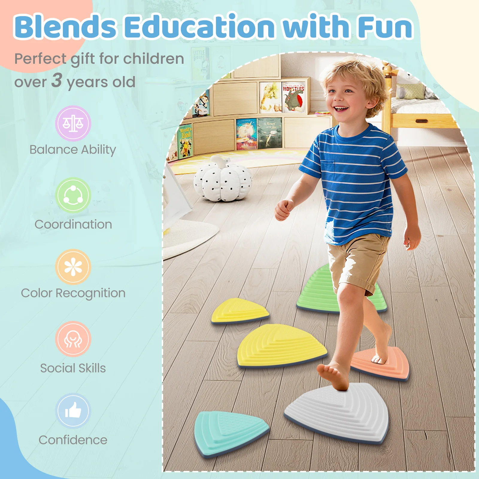 Set of 6 Stepping Stones for Kids Non-Slip Balance Stones with Storage Bag - Image 5