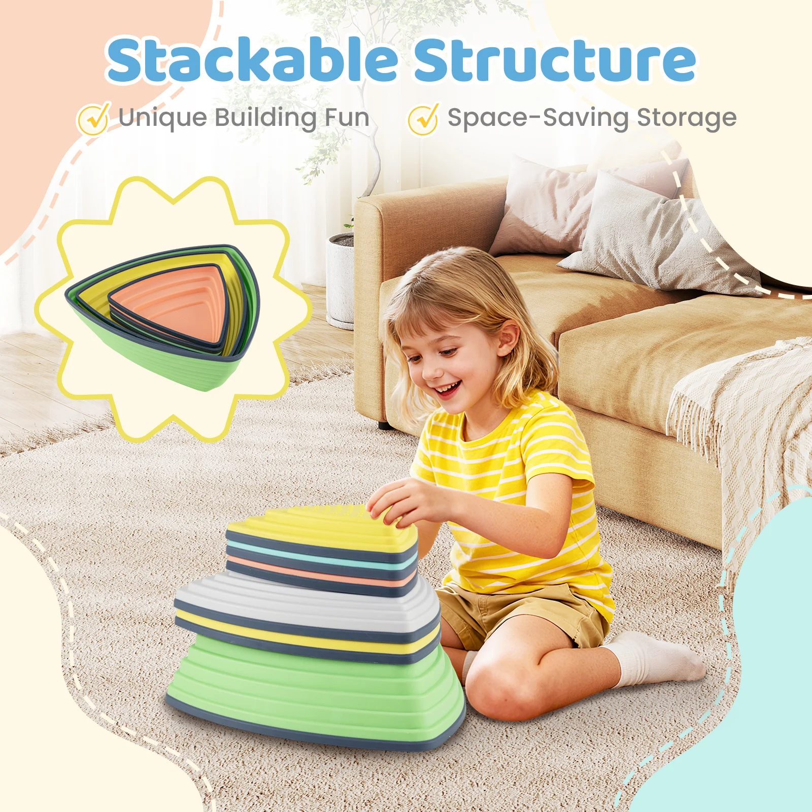 Set of 6 Stepping Stones for Kids Non-Slip Balance Stones with Storage Bag - Image 7