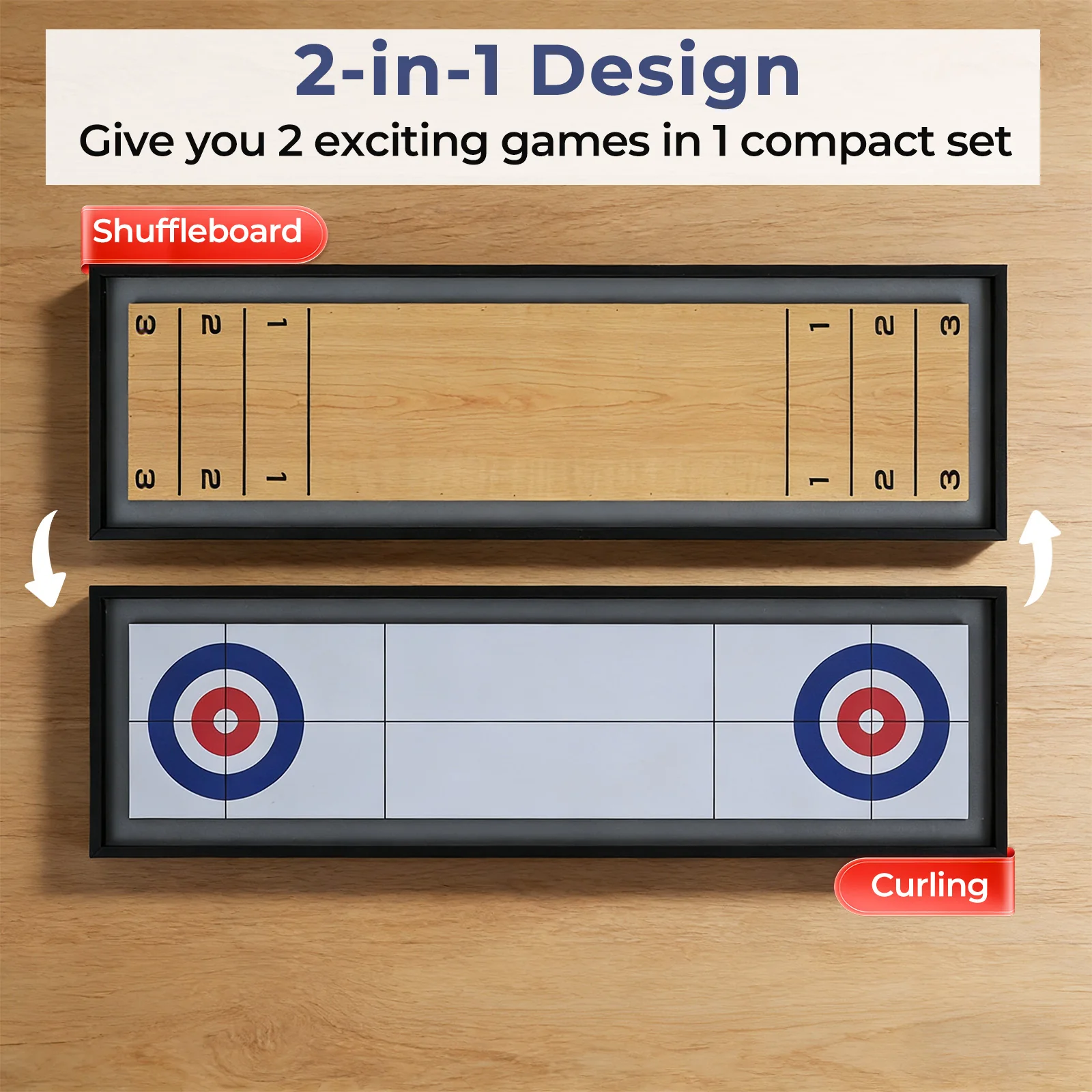 Shuffleboard and Curling 2 in 1 Board Game Portable 2-Sided Tabletop Shuffle Board Game - Image 6