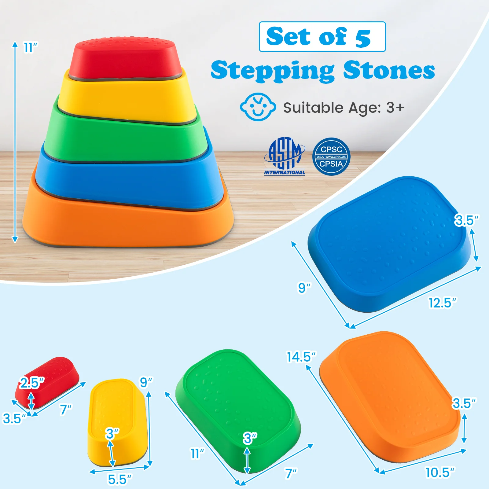 Stepping Stone for Kids 5Pcs Non-Slip Toddler River Stone Set-Multicolor - Image 4