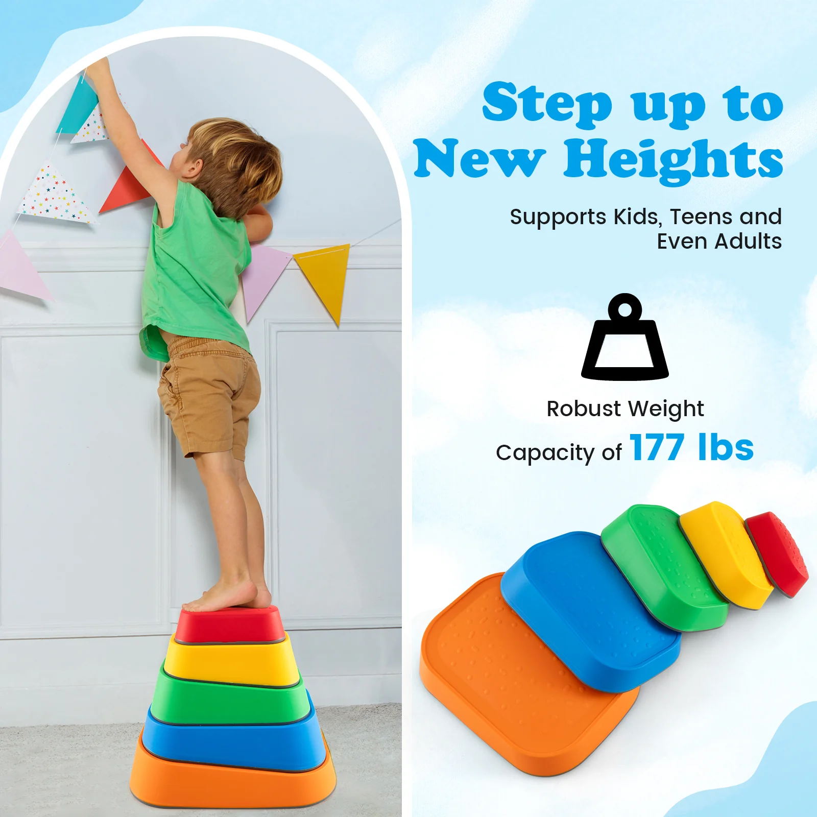 Stepping Stone for Kids 5Pcs Non-Slip Toddler River Stone Set-Multicolor - Image 6