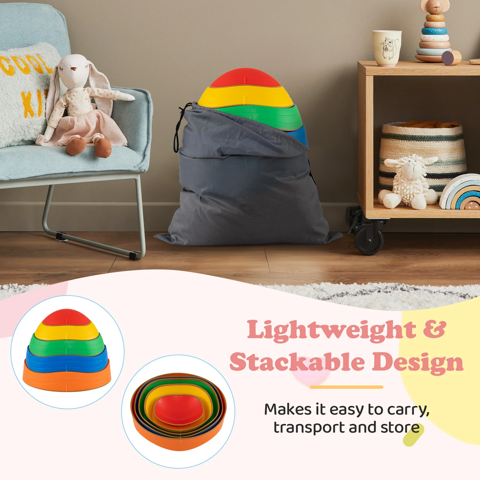 Stepping Stones for Kids 5 PCS Non-Slip Balance Stones with Storage Bag - Image 15