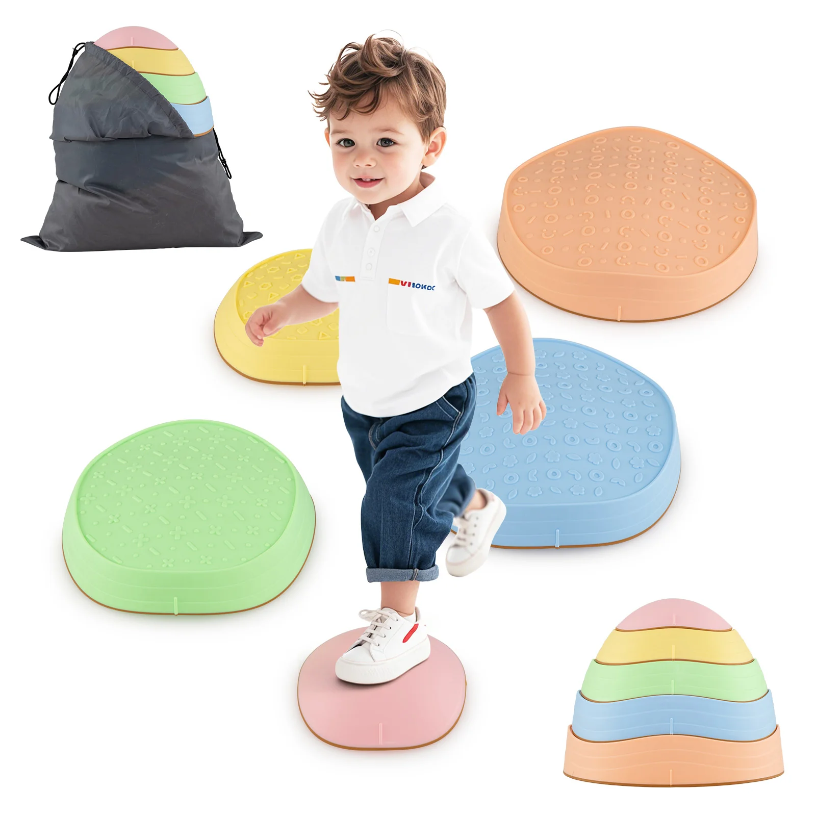 Stepping Stones for Kids 5 PCS Non-Slip Balance Stones with Storage Bag - Image 3