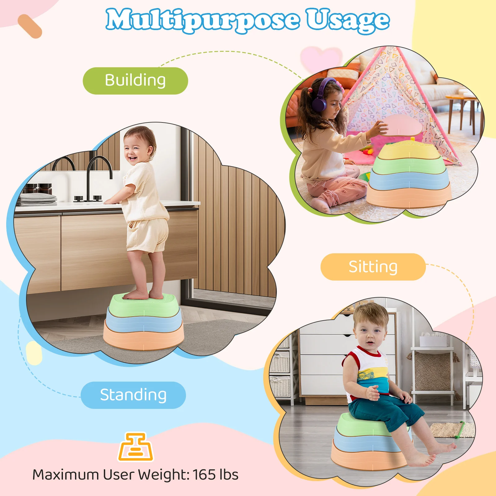 Stepping Stones for Kids 5 PCS Non-Slip Balance Stones with Storage Bag - Image 6