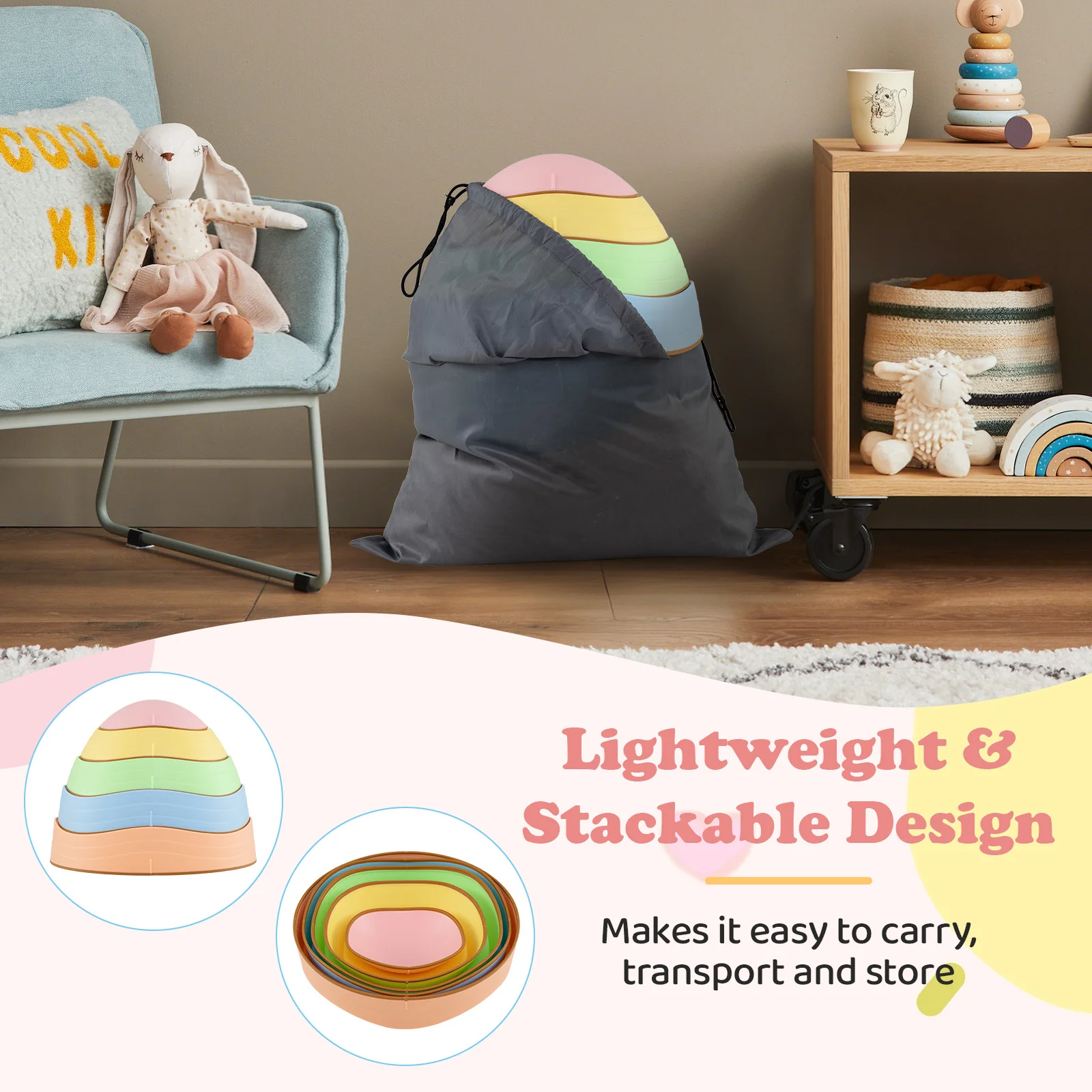 Stepping Stones for Kids 5 PCS Non-Slip Balance Stones with Storage Bag - Image 7