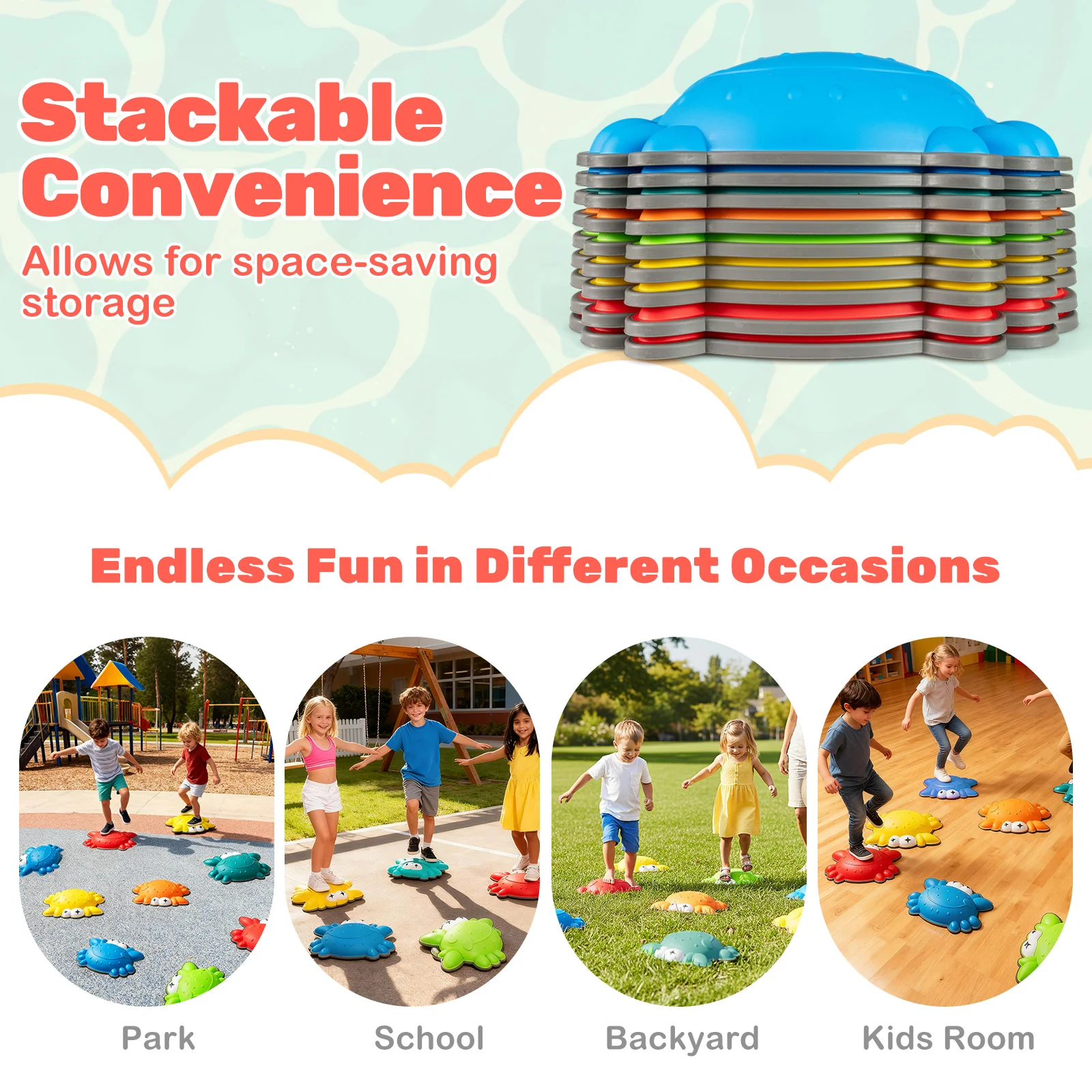 Stepping Stones for Kids 9 Pieces Non-Slip Toddler Stepping Stones Balance Sensory Toys-Multicolor - Image 8