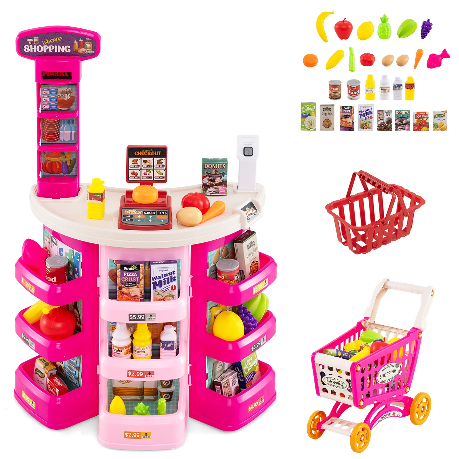 Supermarket Playset for Kids 76 PCS Pretend Play Grocery Store Set with Shopping Cart - Image 10