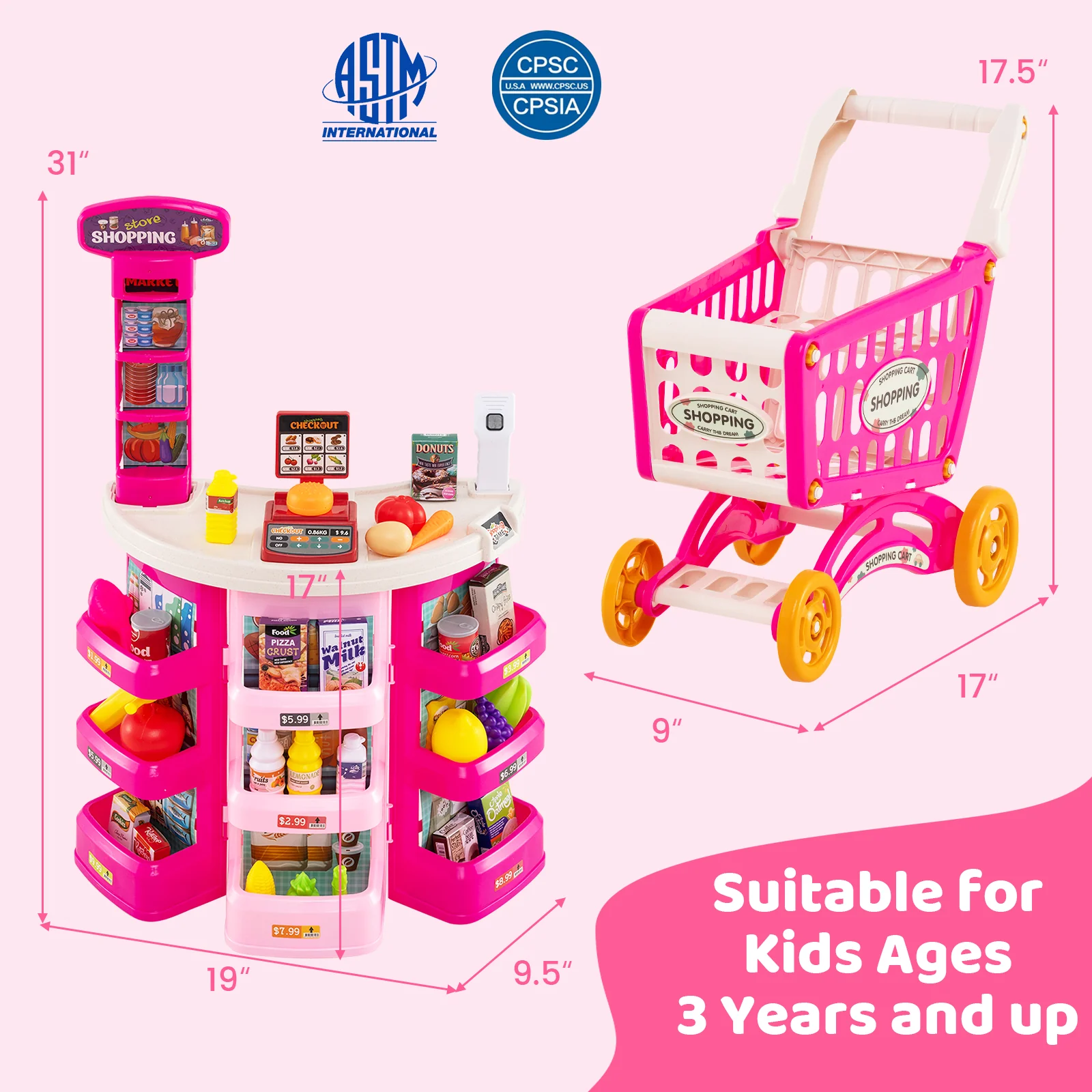 Supermarket Playset for Kids 76 PCS Pretend Play Grocery Store Set with Shopping Cart - Image 11
