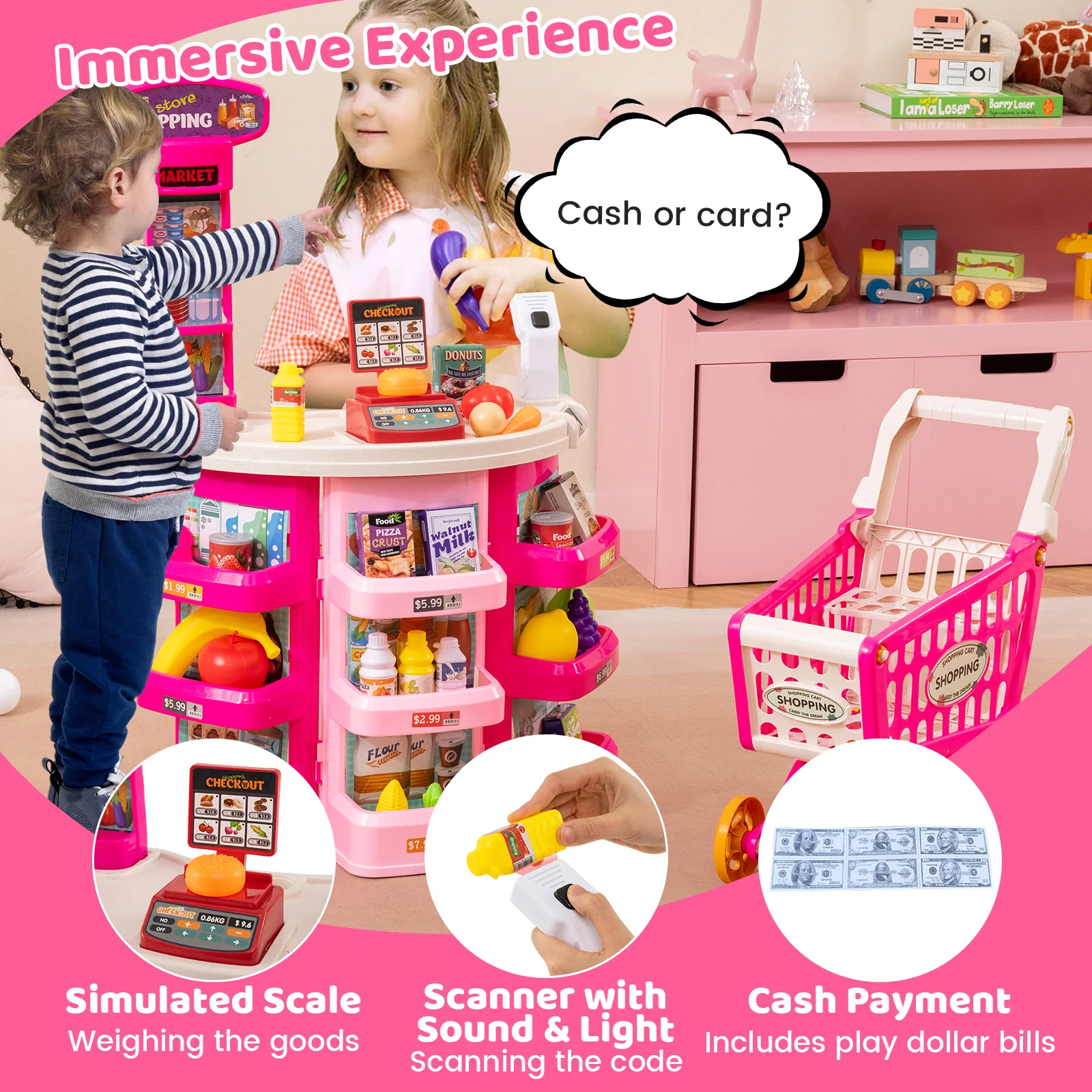 Supermarket Playset for Kids 76 PCS Pretend Play Grocery Store Set with Shopping Cart - Image 12