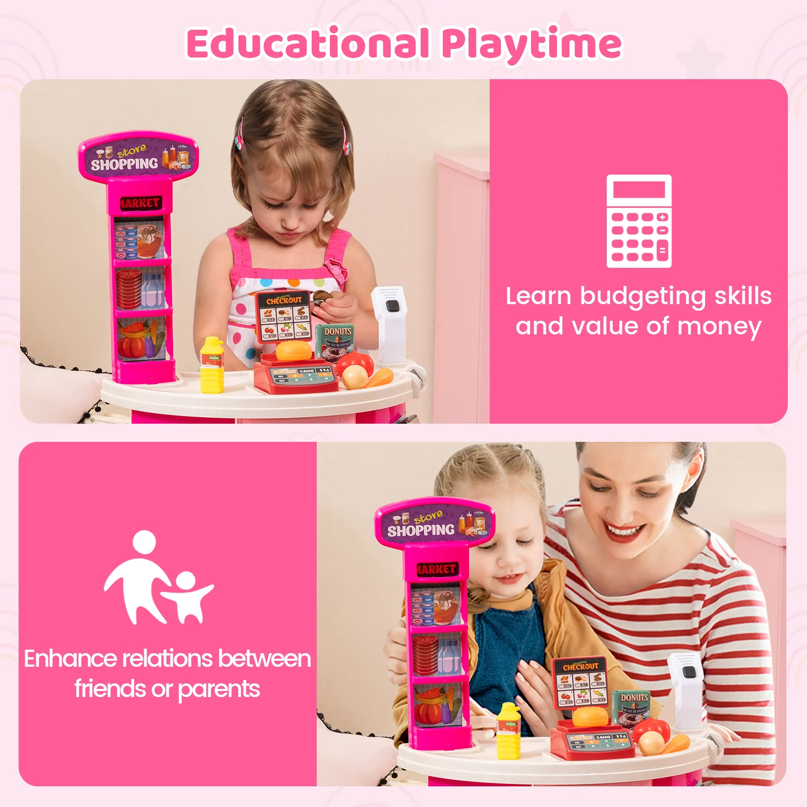 Supermarket Playset for Kids 76 PCS Pretend Play Grocery Store Set with Shopping Cart - Image 13