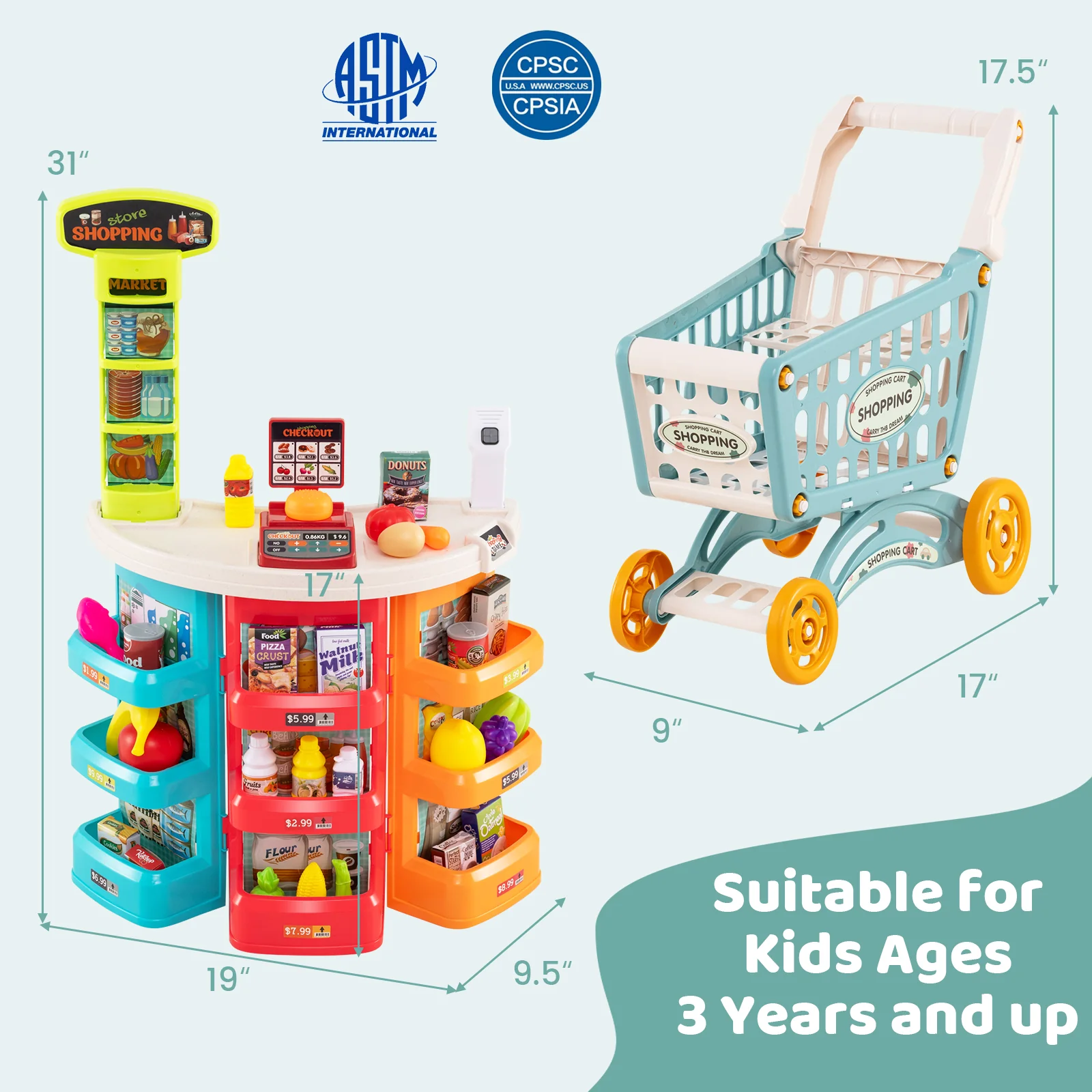 Supermarket Playset for Kids 76 PCS Pretend Play Grocery Store Set with Shopping Cart - Image 3
