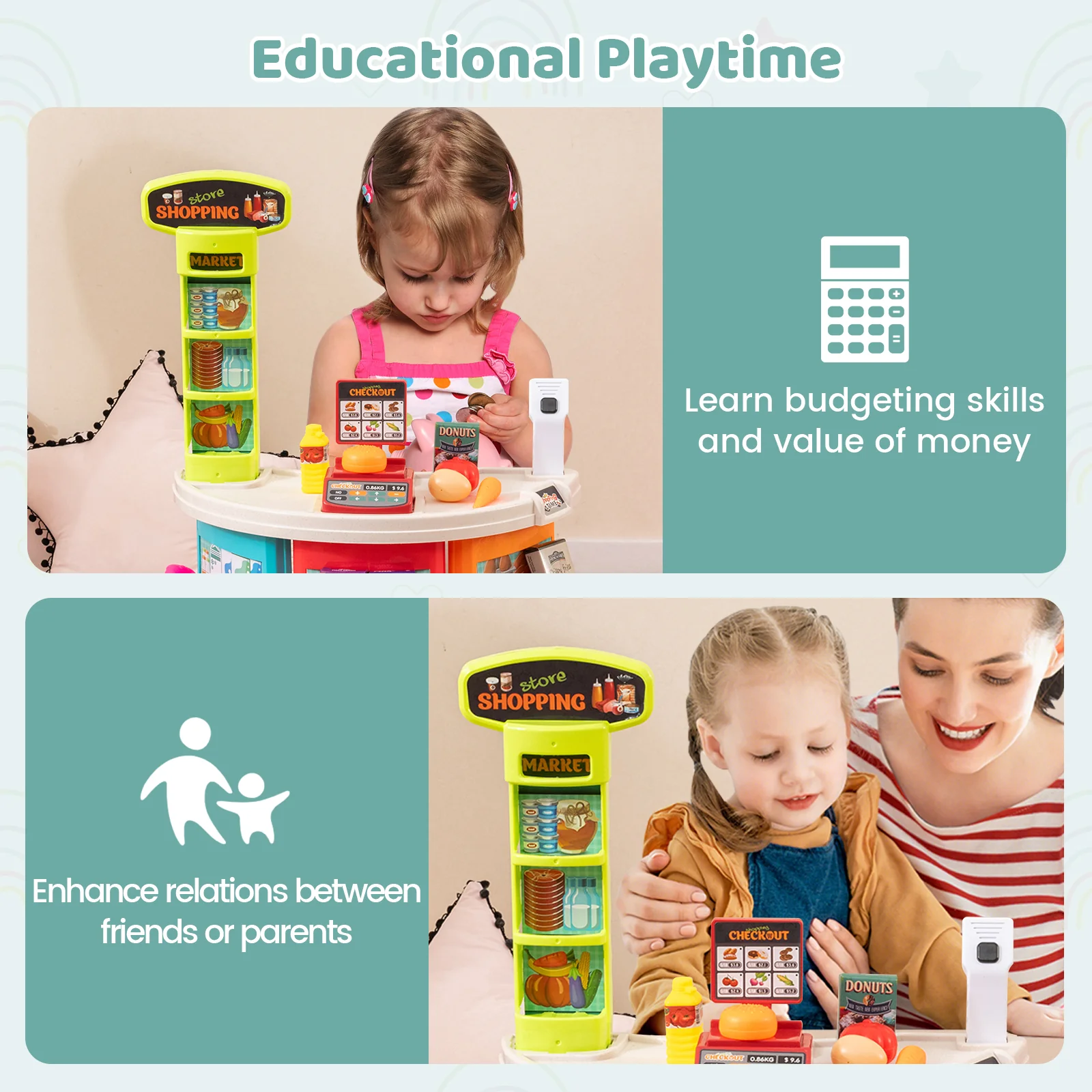 Supermarket Playset for Kids 76 PCS Pretend Play Grocery Store Set with Shopping Cart - Image 7
