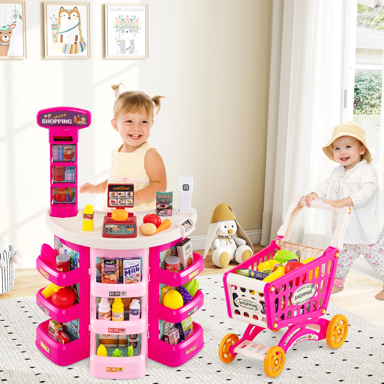 Supermarket Playset for Kids 76 PCS Pretend Play Grocery Store Set with Shopping Cart - Image 9
