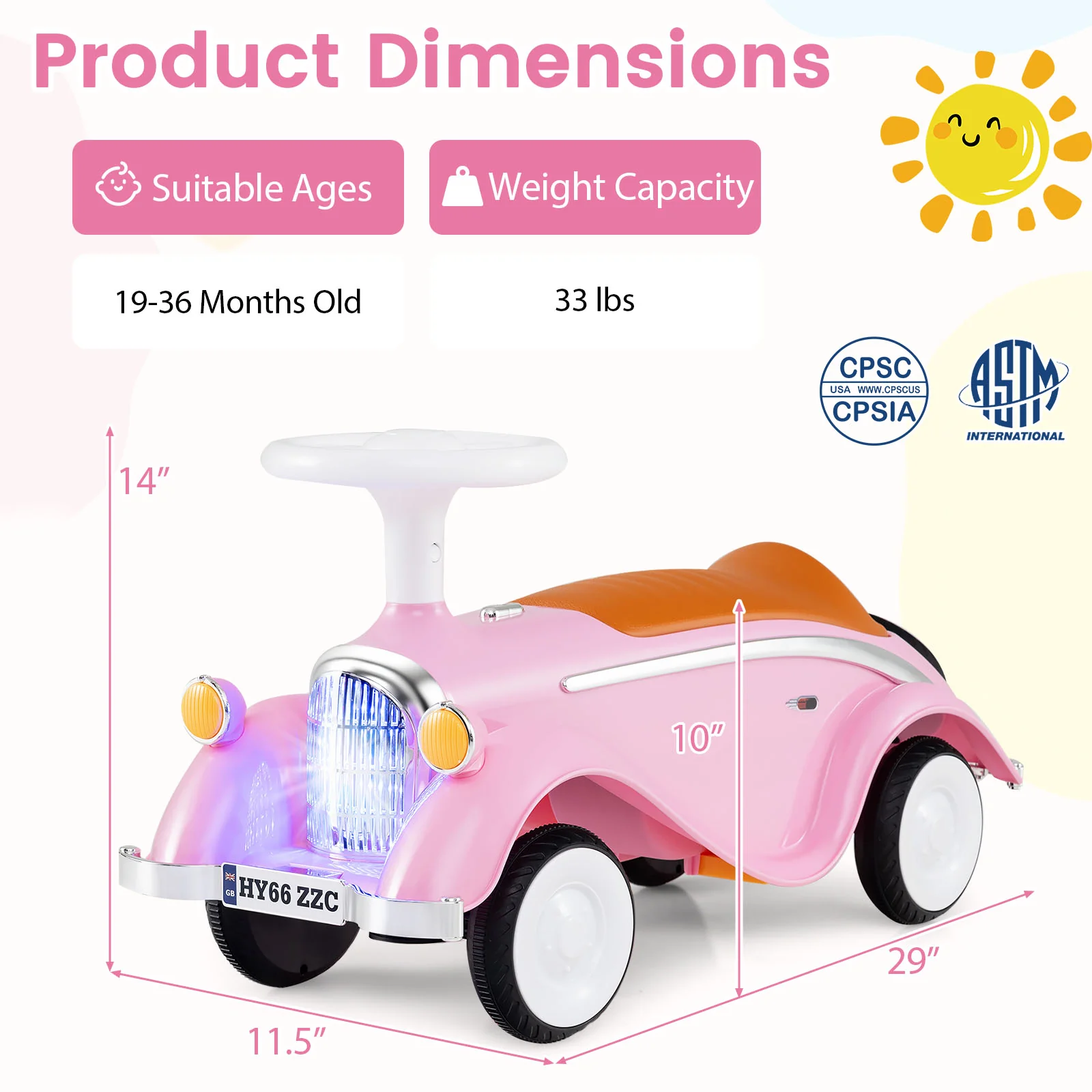 Toddler Ride on Toy Classic Sliding Car with Horn and LED Headlight - Image 13