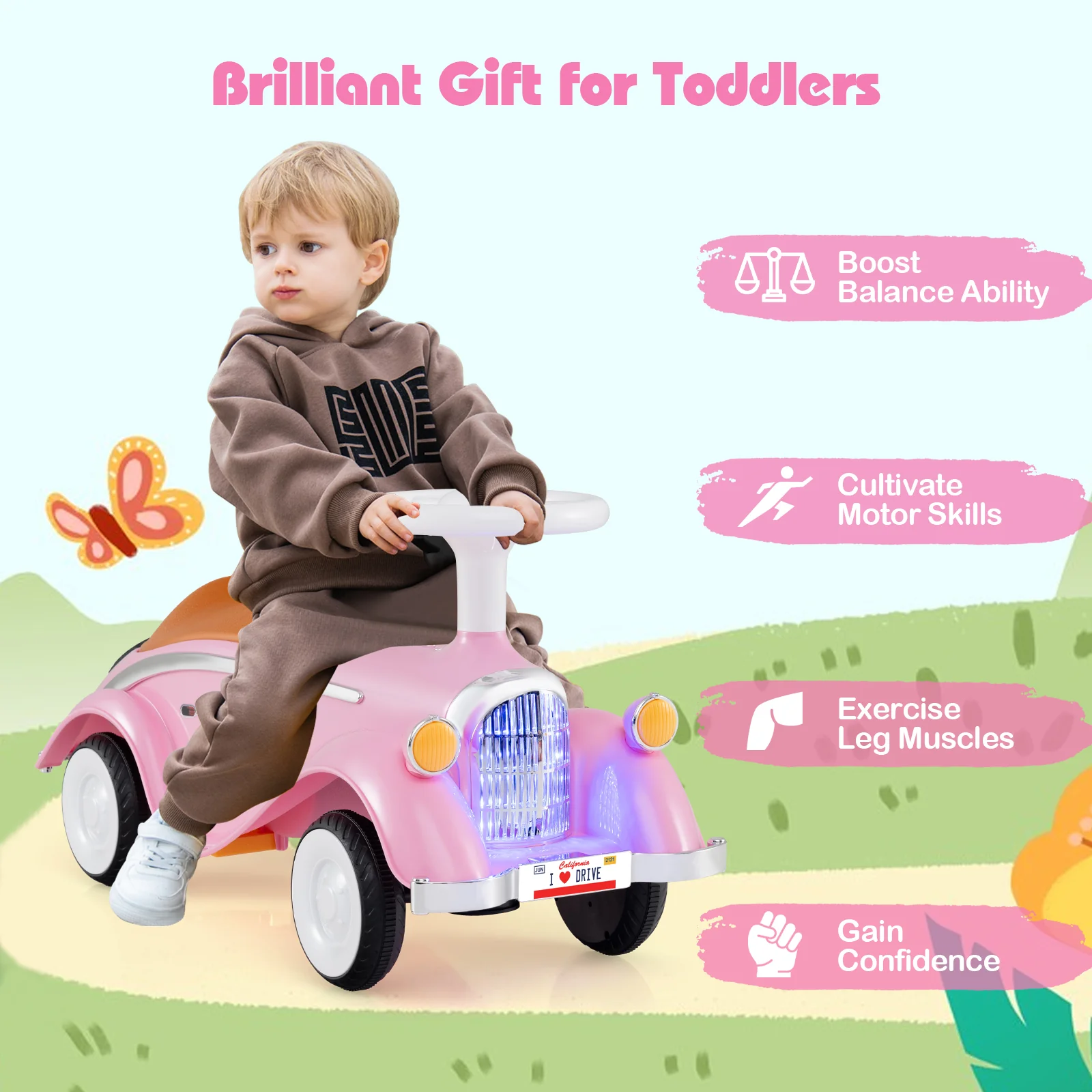 Toddler Ride on Toy Classic Sliding Car with Horn and LED Headlight - Image 14