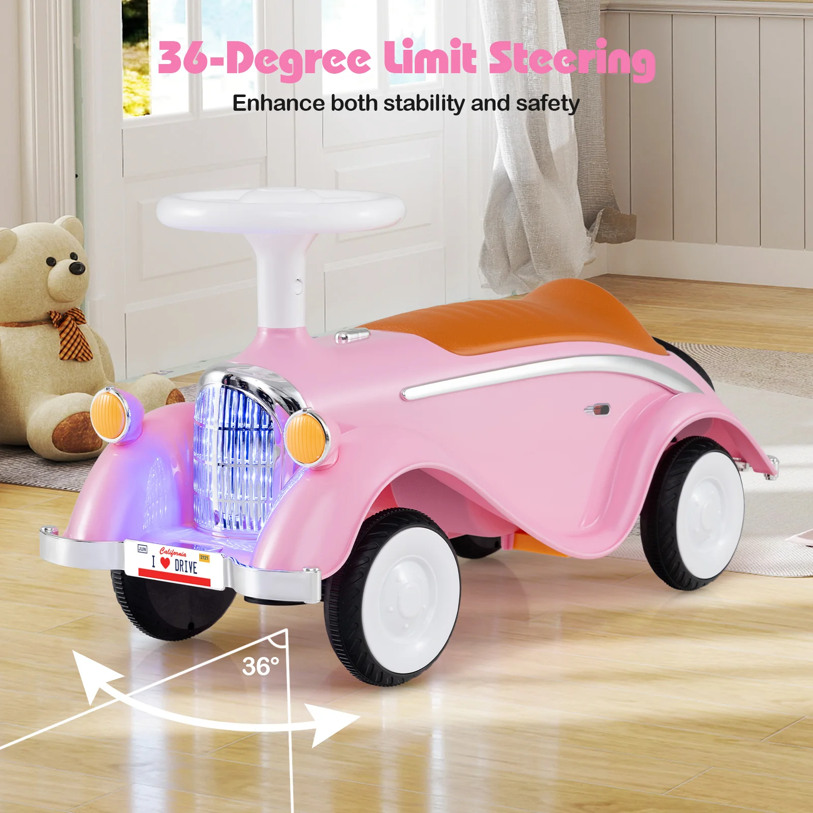 Toddler Ride on Toy Classic Sliding Car with Horn and LED Headlight - Image 16