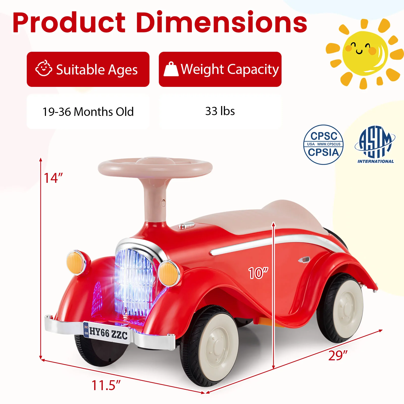 Toddler Ride on Toy Classic Sliding Car with Horn and LED Headlight - Image 20