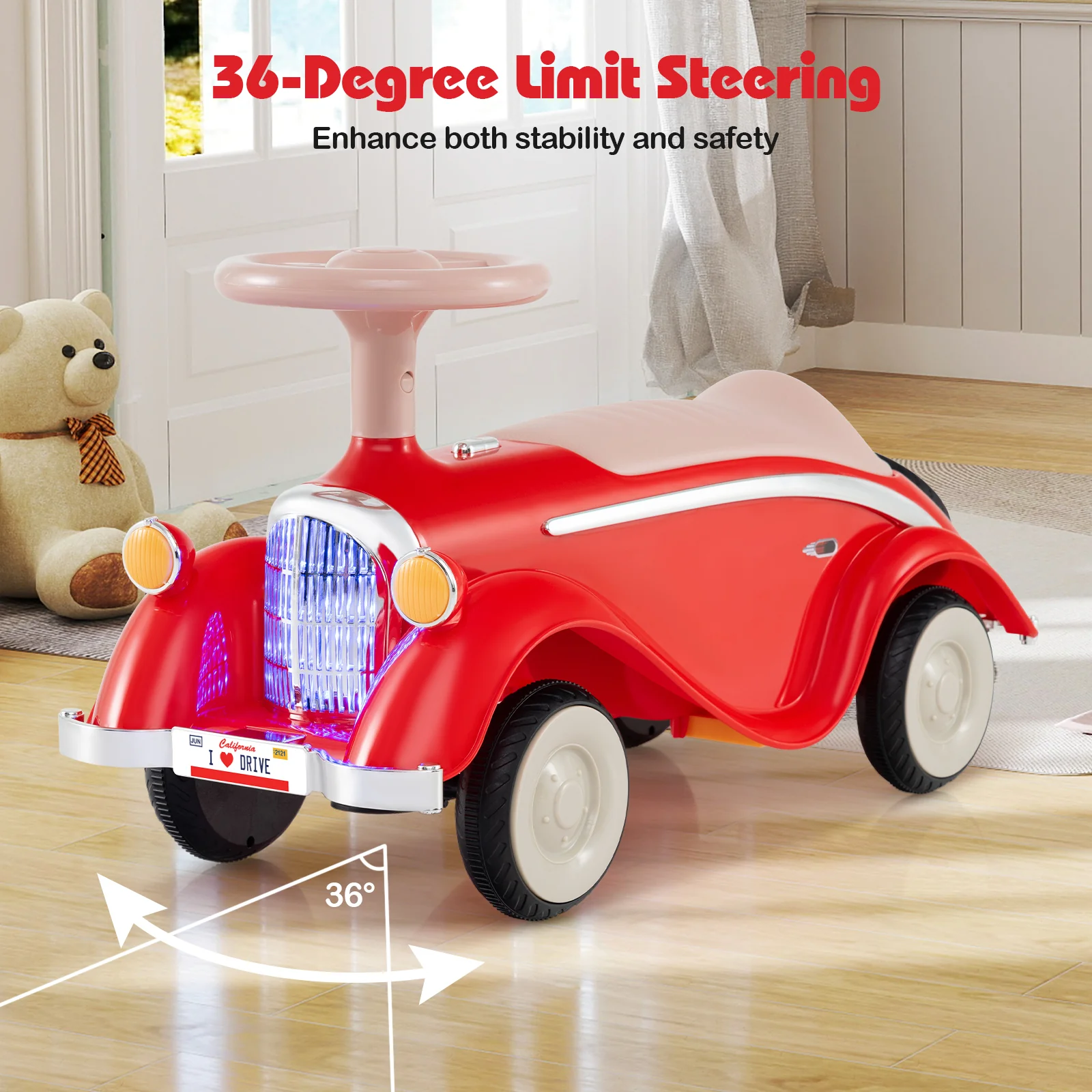 Toddler Ride on Toy Classic Sliding Car with Horn and LED Headlight - Image 21