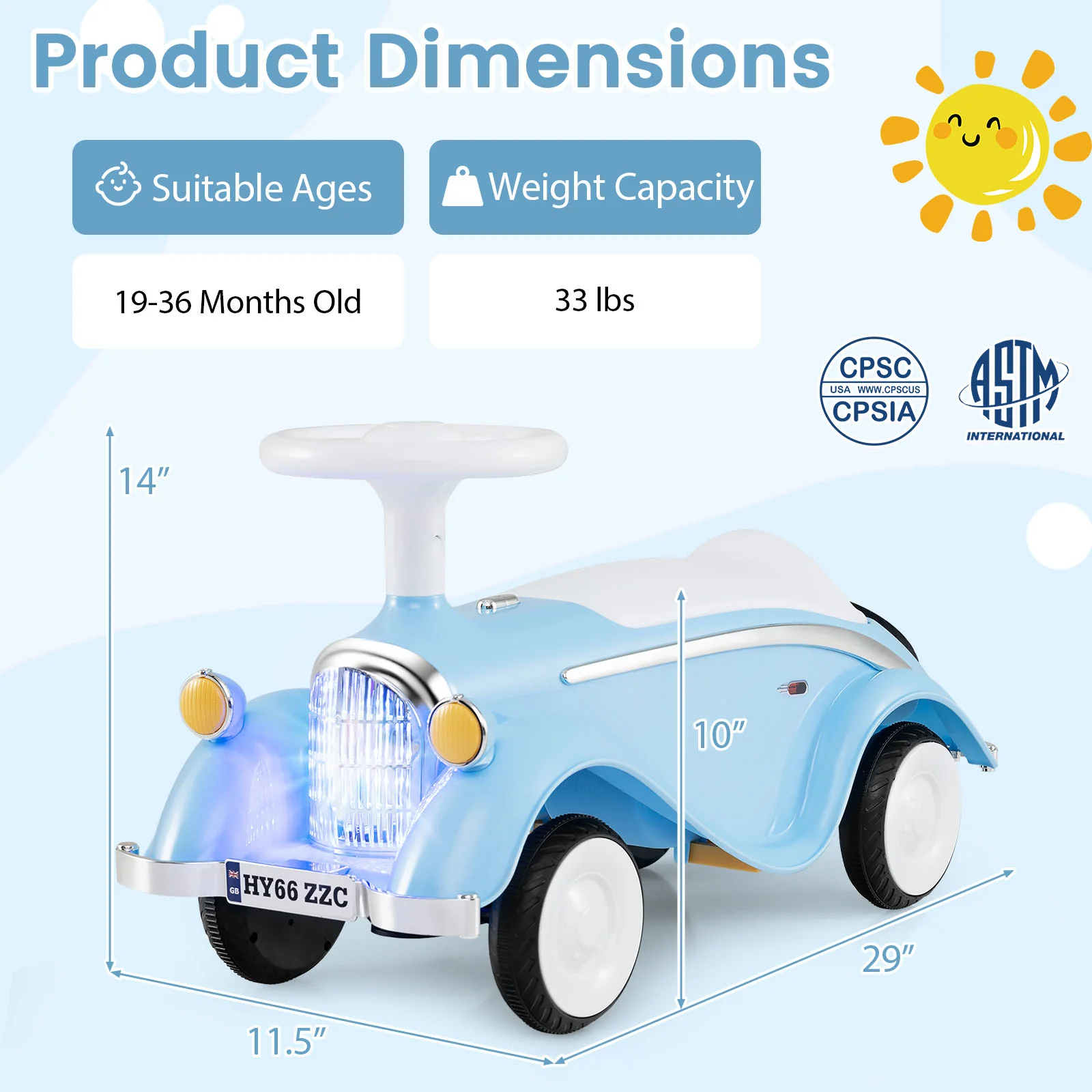Toddler Ride on Toy Classic Sliding Car with Horn and LED Headlight - Image 5