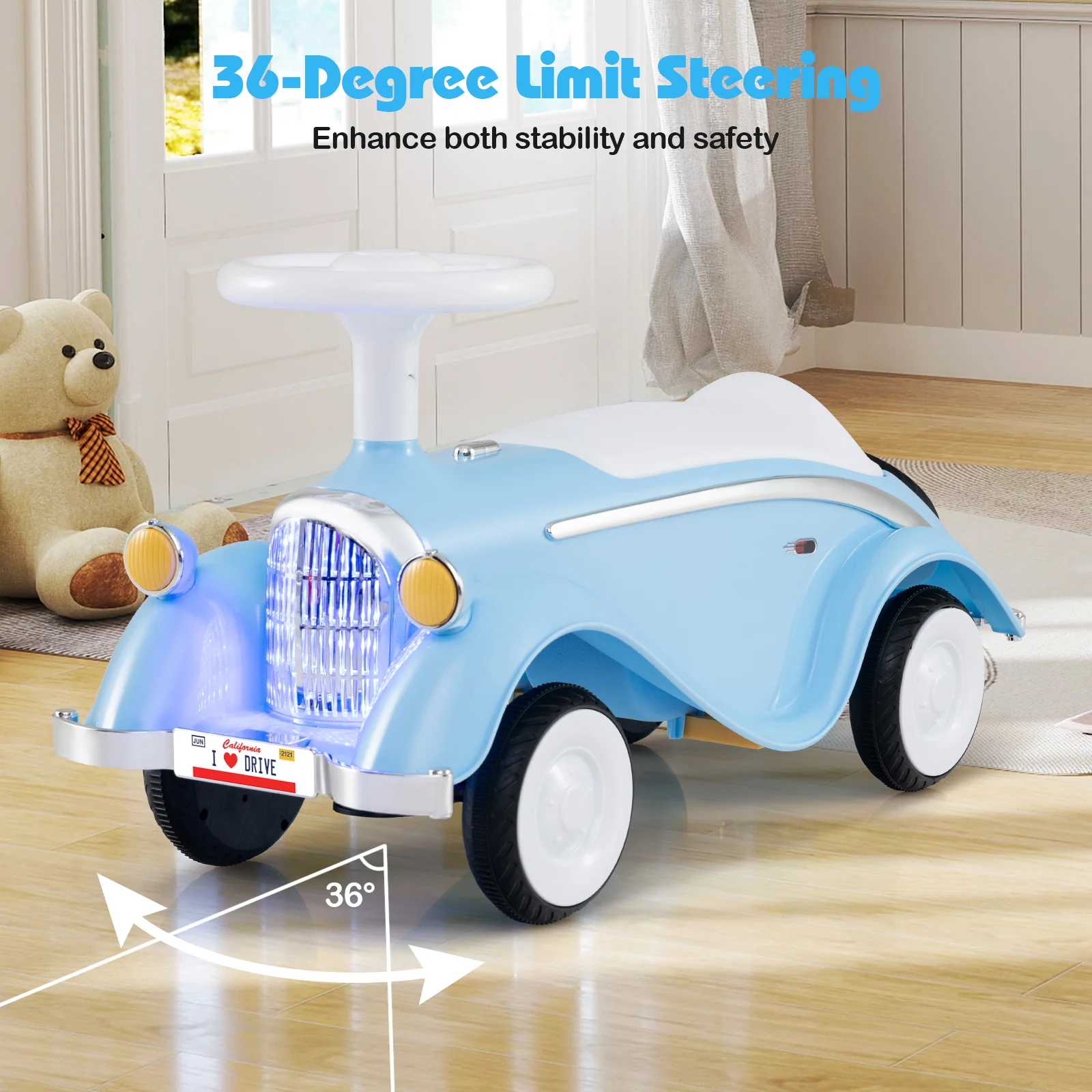 Toddler Ride on Toy Classic Sliding Car with Horn and LED Headlight - Image 7