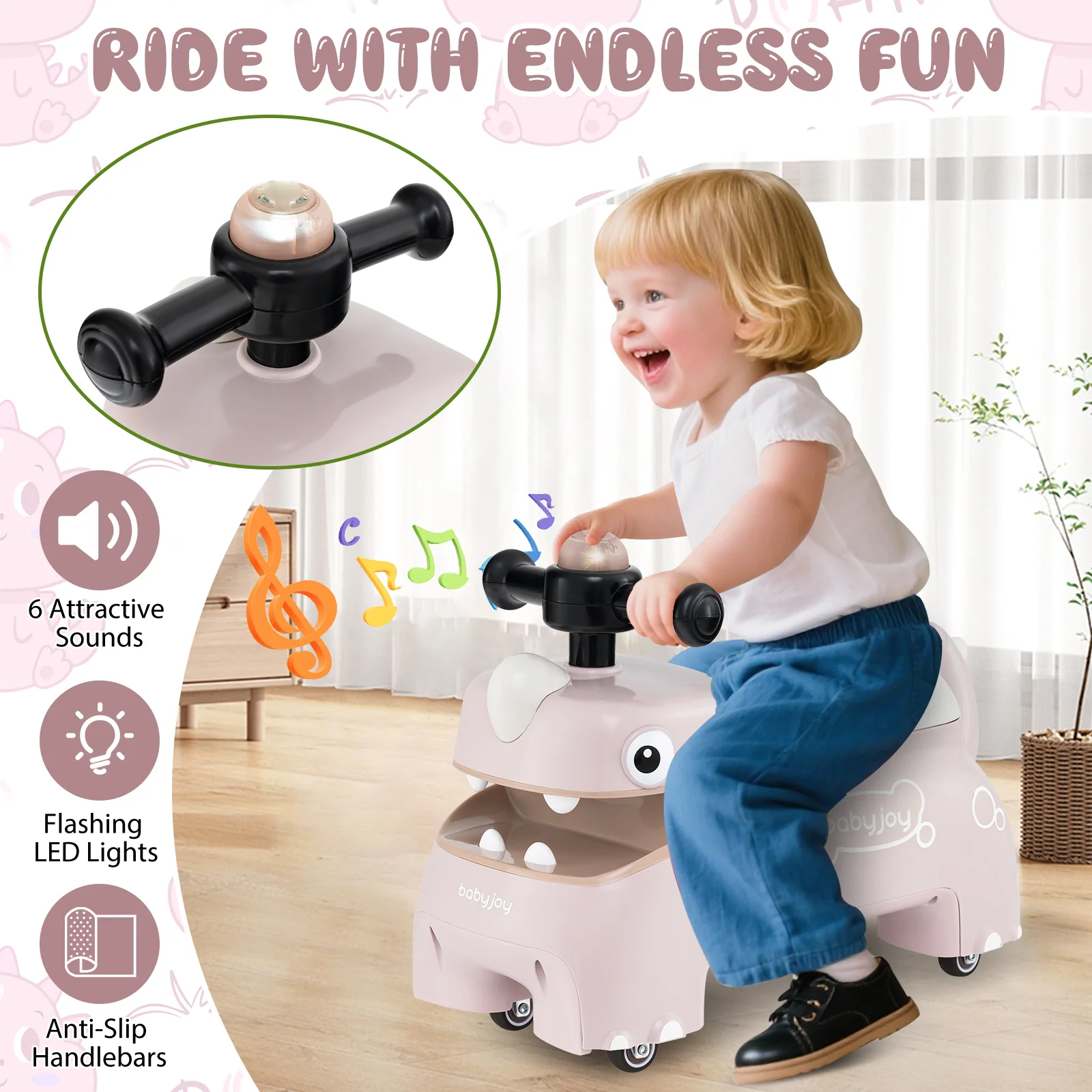 Toddler Ride on Toy Walking Sliding Car with Lights and Music - Image 14