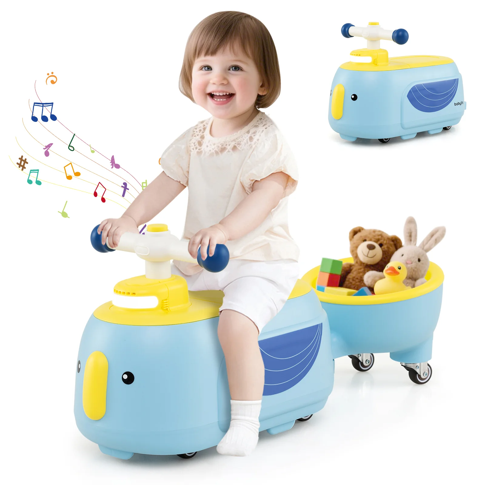 Toddler Ride on Toy with Trailer and Light Music - Image 13