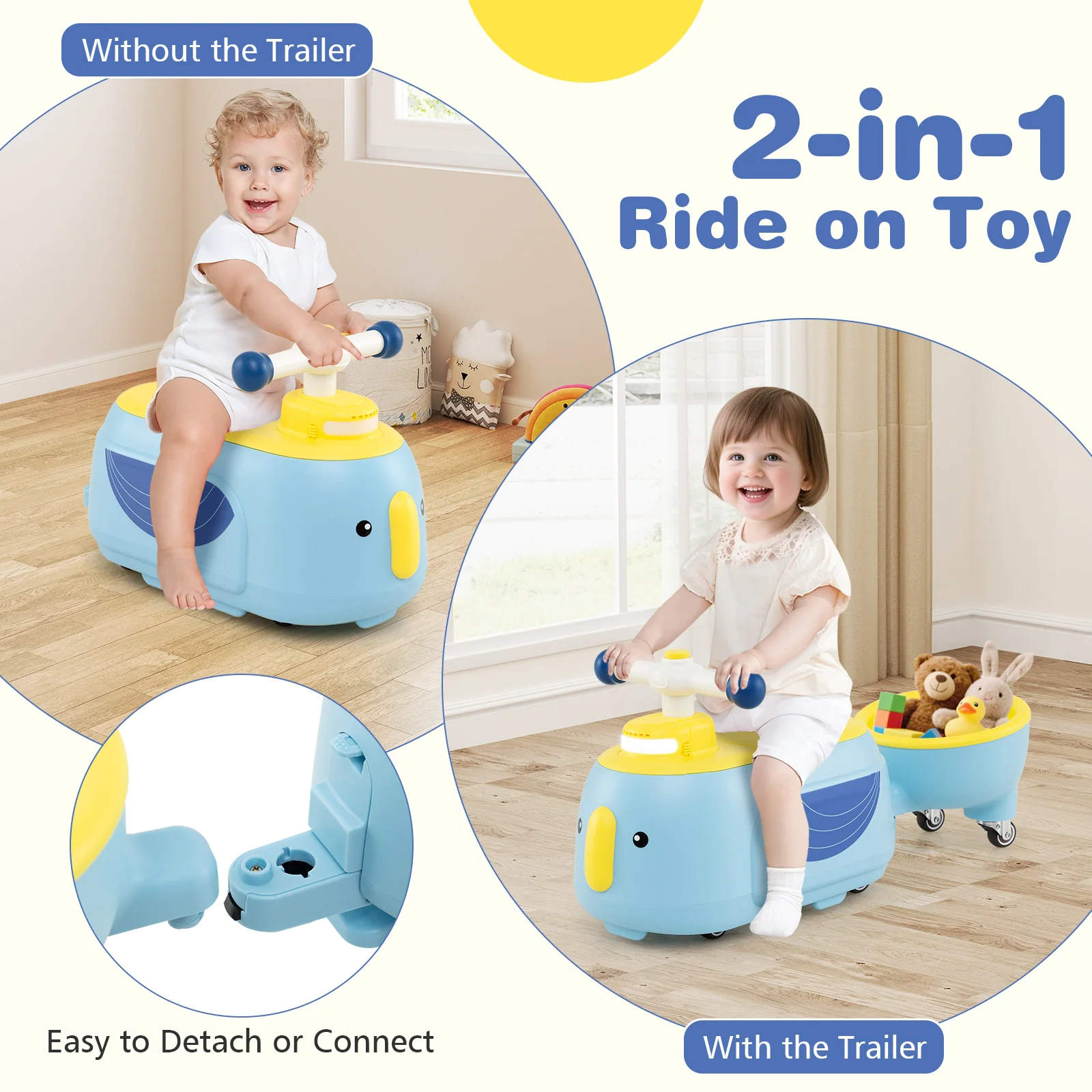 Toddler Ride on Toy with Trailer and Light Music - Image 14