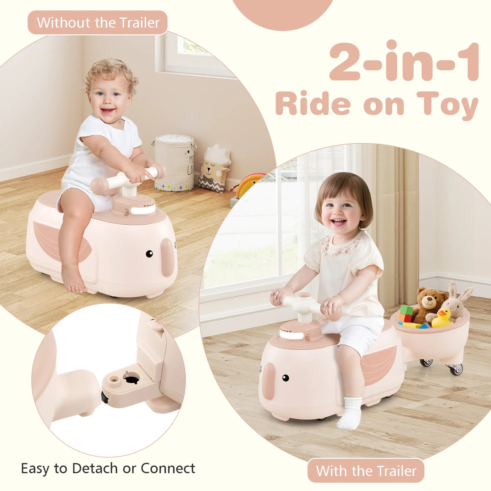 Toddler Ride on Toy with Trailer and Light Music - Image 7