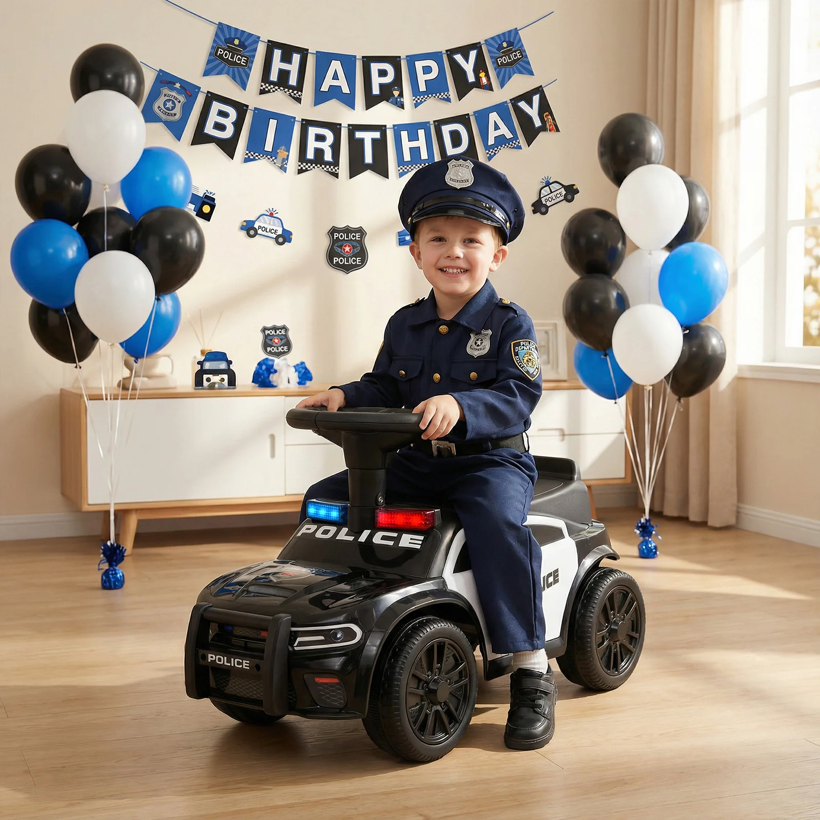 Toddler Sliding Car with Steering Wheel and Under-Seat Storage Push-Black - Image 2