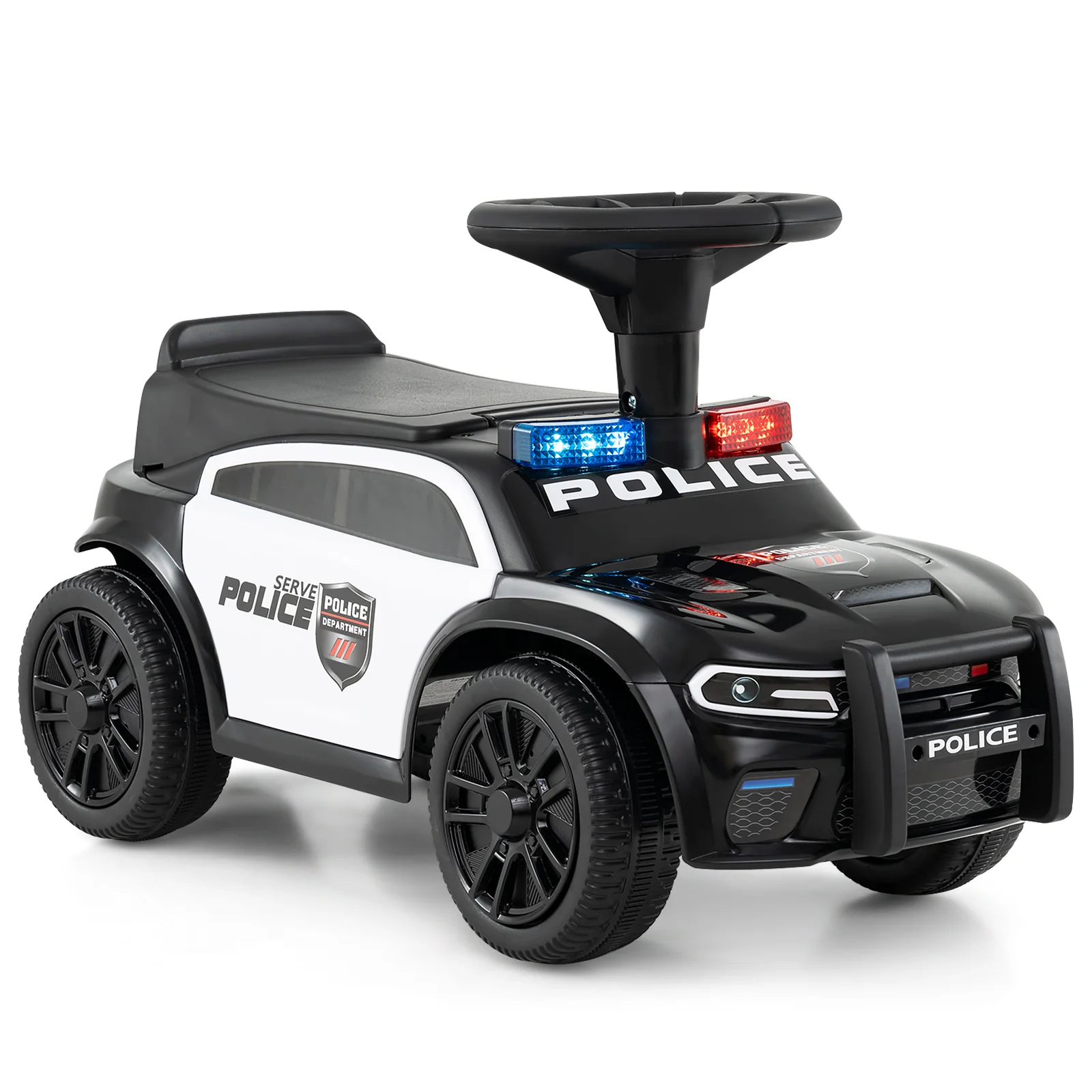 Toddler Sliding Car with Steering Wheel and Under-Seat Storage Push-Black - Image 3