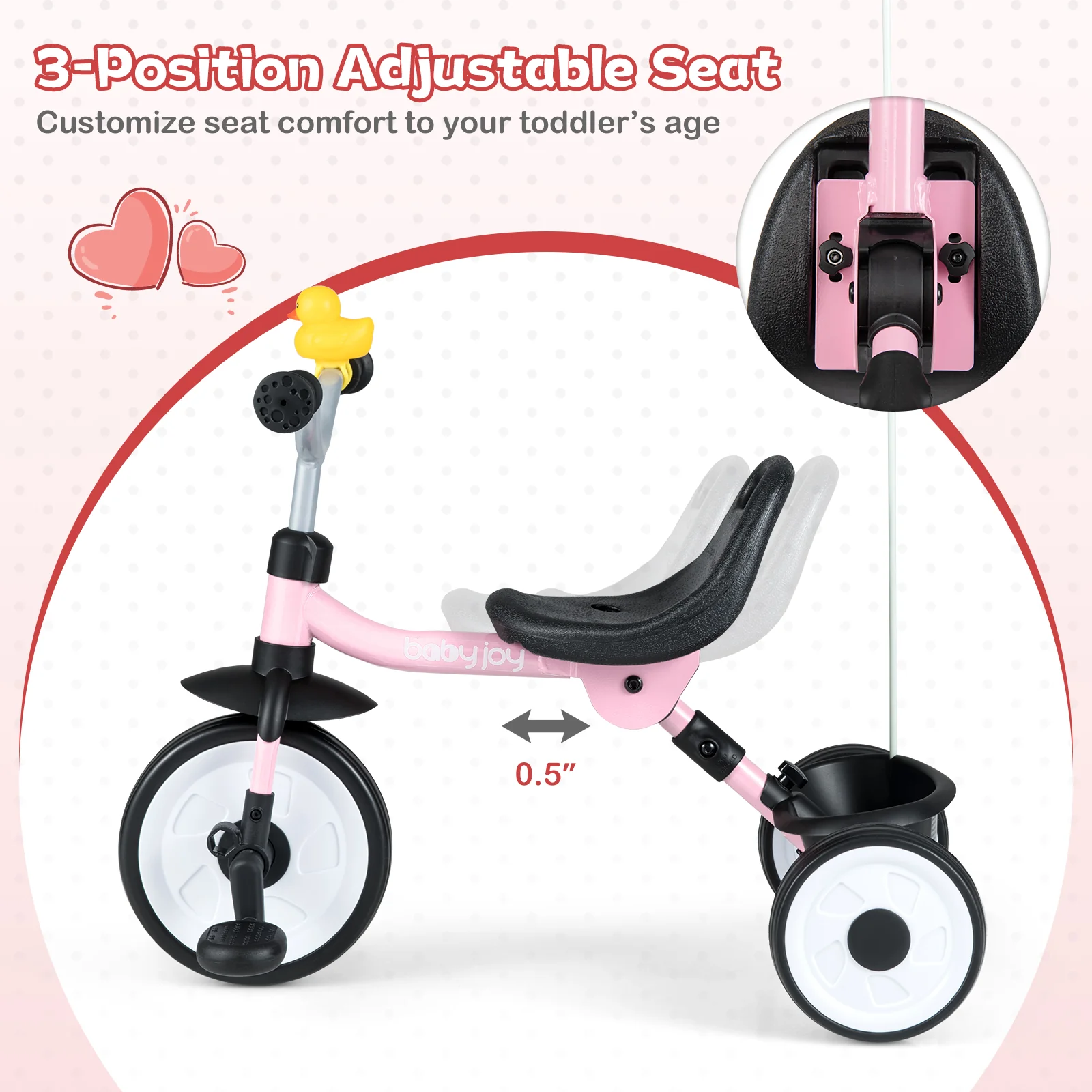 Toddler Tricycle with 3-Position Seat and Storage Basket for Kids - Image 13