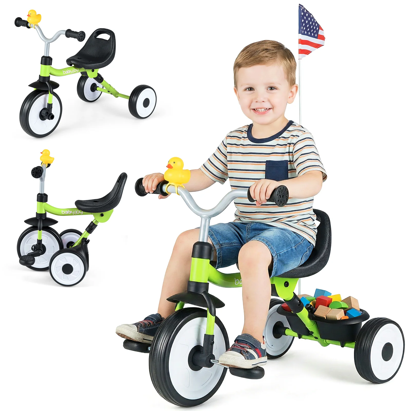 Toddler Tricycle with 3-Position Seat and Storage Basket for Kids - Image 2