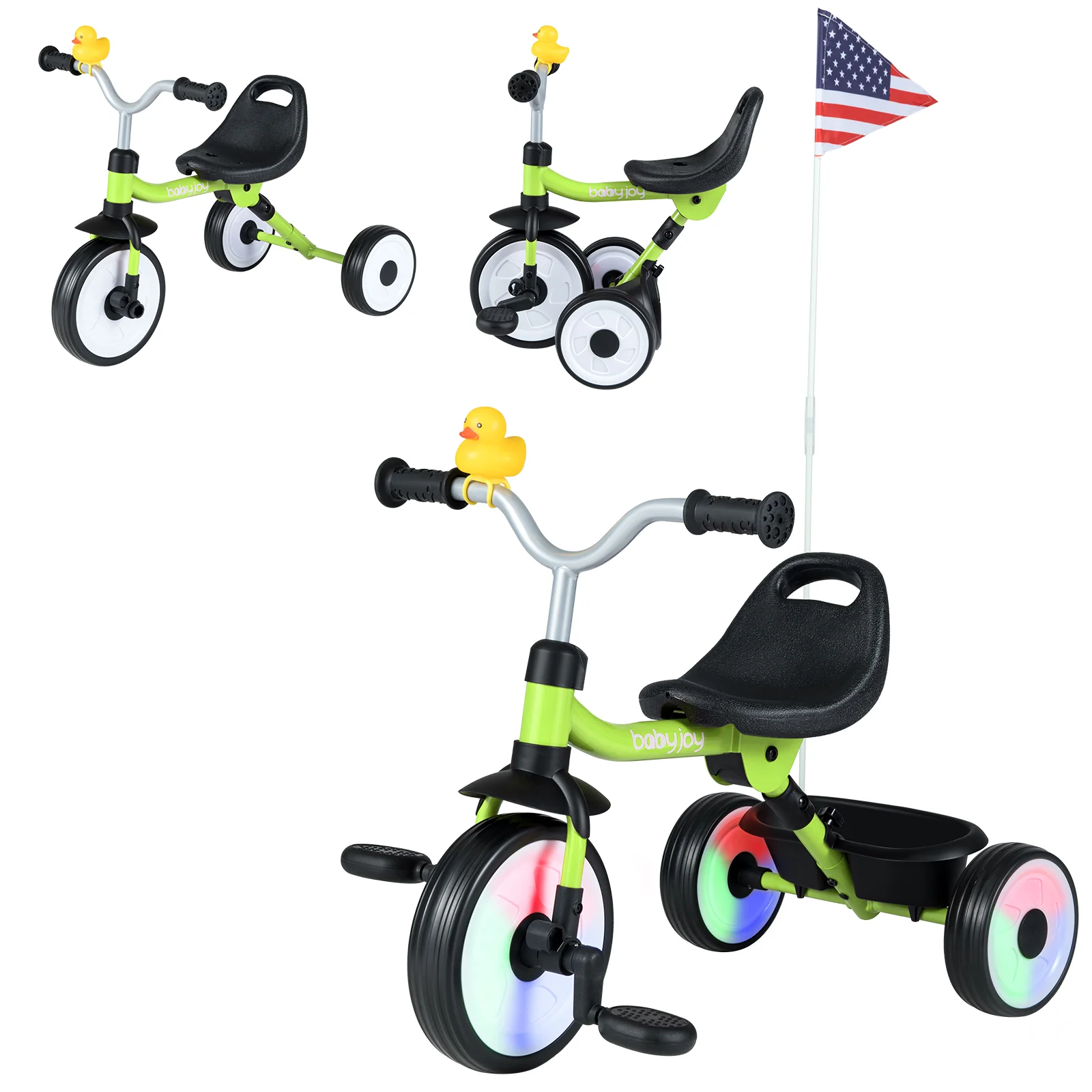 Toddler Tricycle with 3-Position Seat and Storage Basket for Kids - Image 3