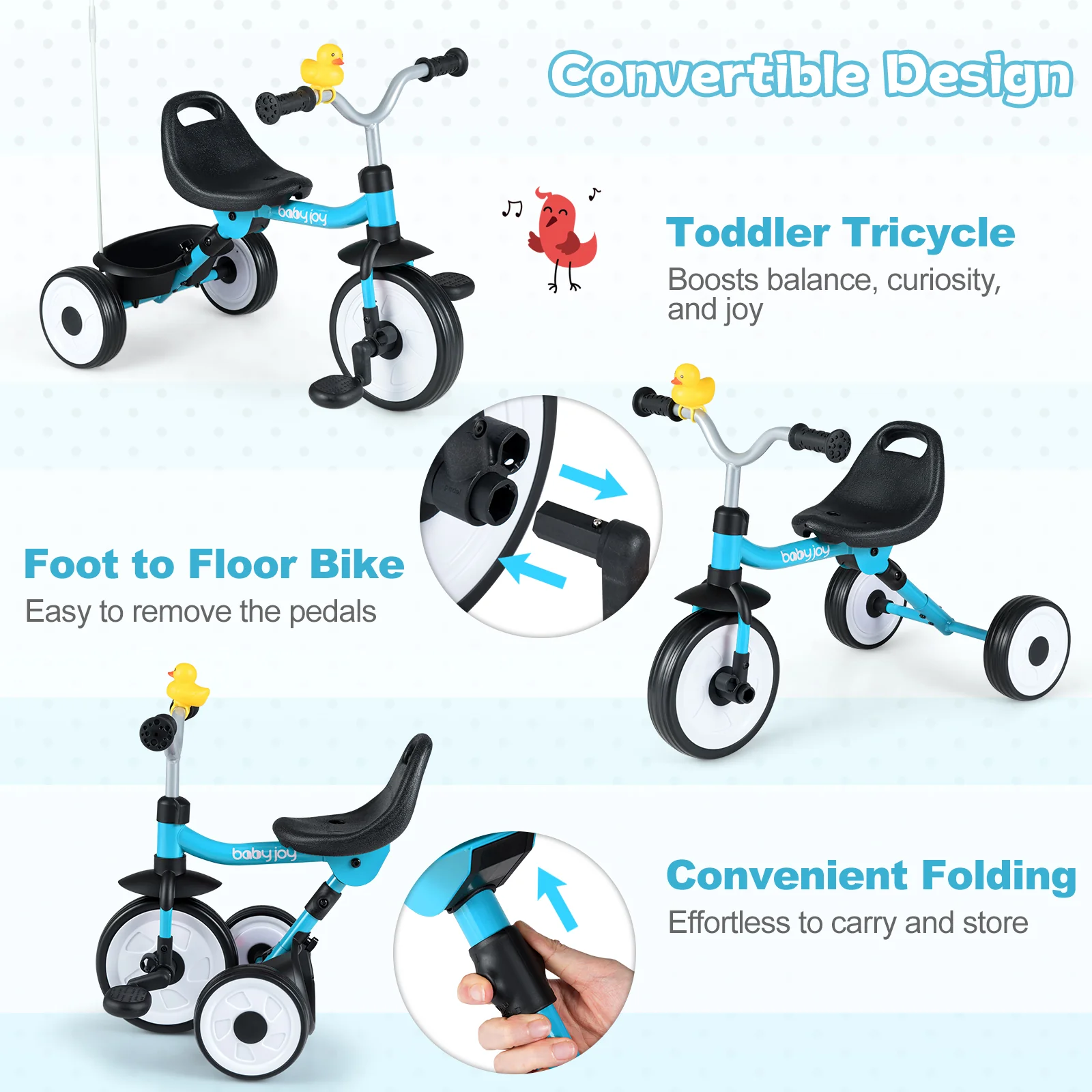 Toddler Tricycle with 3-Position Seat and Storage Basket for Kids - Image 32