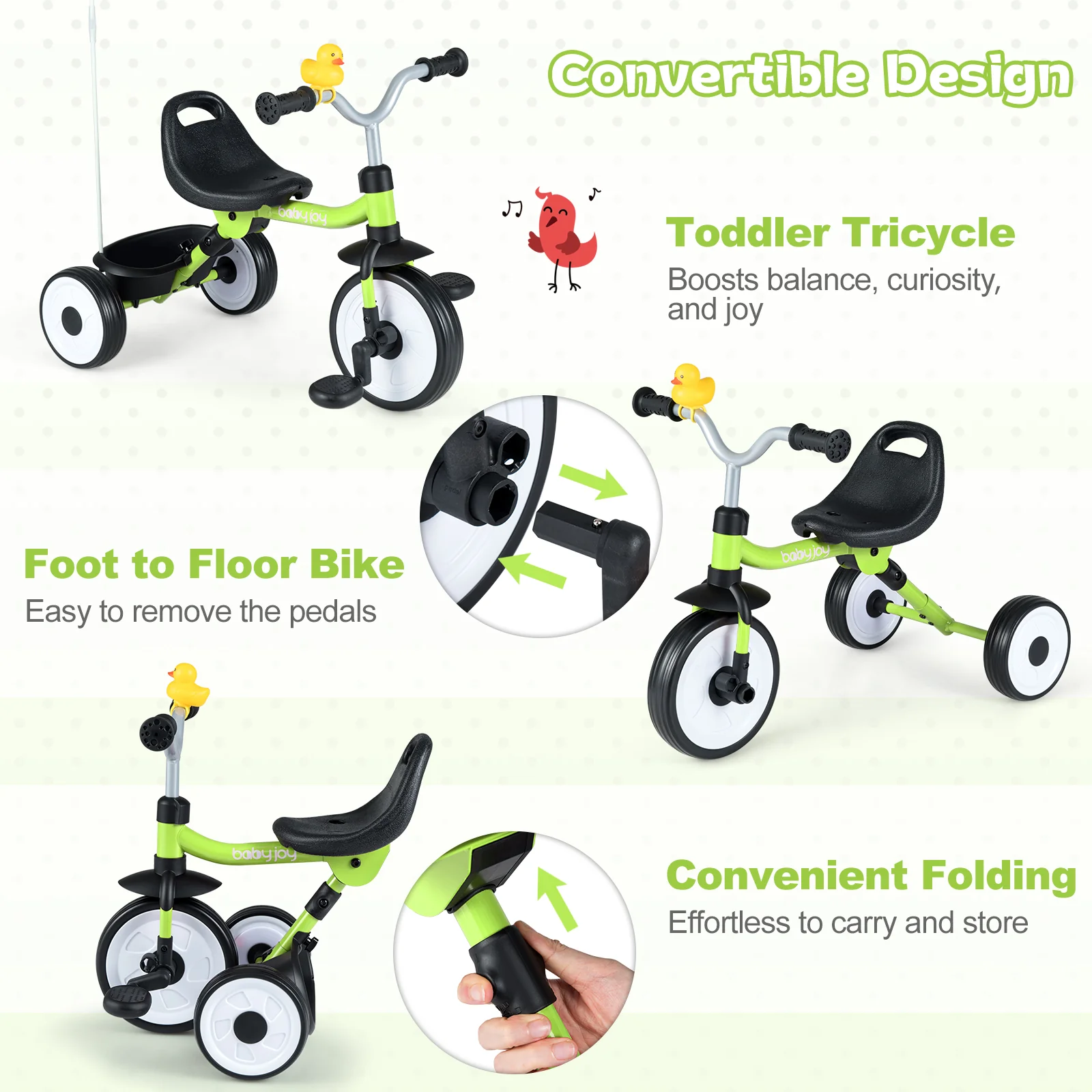 Toddler Tricycle with 3-Position Seat and Storage Basket for Kids - Image 8