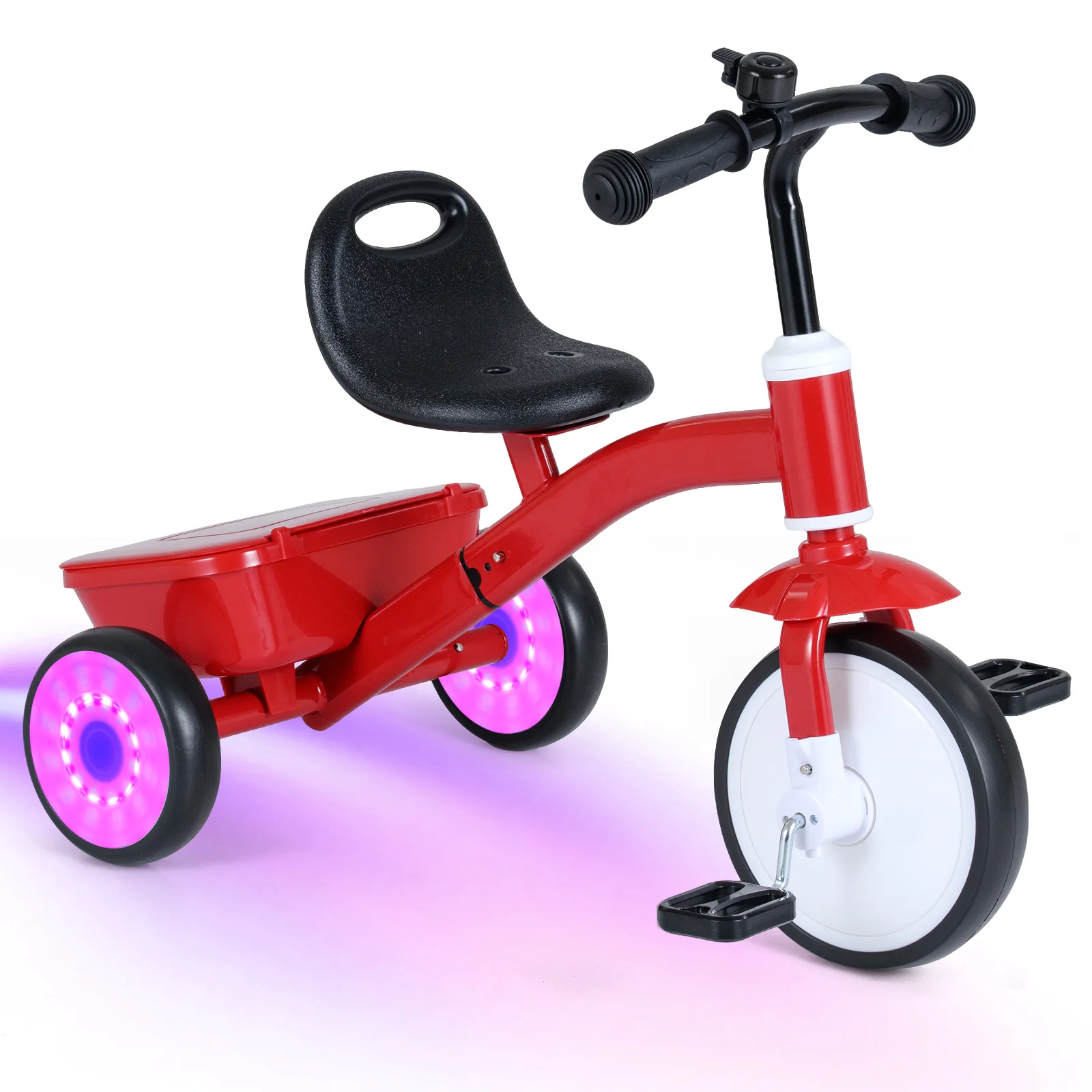 Toddler Tricycle with Glowing Wheels and 4-Level Adjustable Seat - Image 2