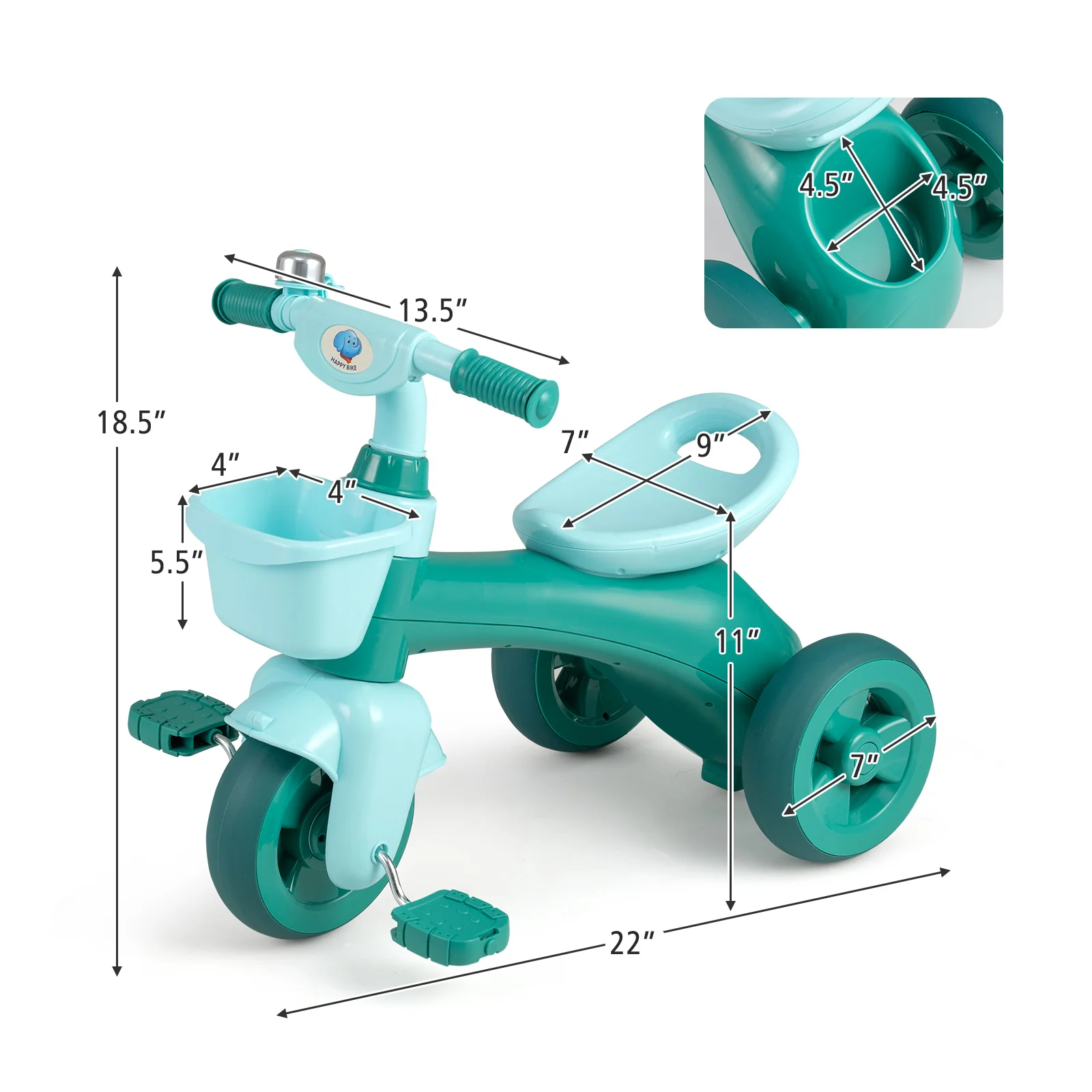 Toddler Tricycle with Limited Steering with Front Baskets and Bell - Image 12