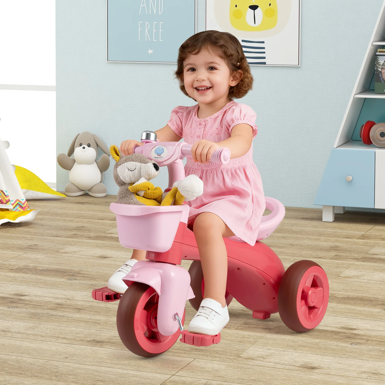 Toddler Tricycle with Limited Steering with Front Baskets and Bell - Image 2