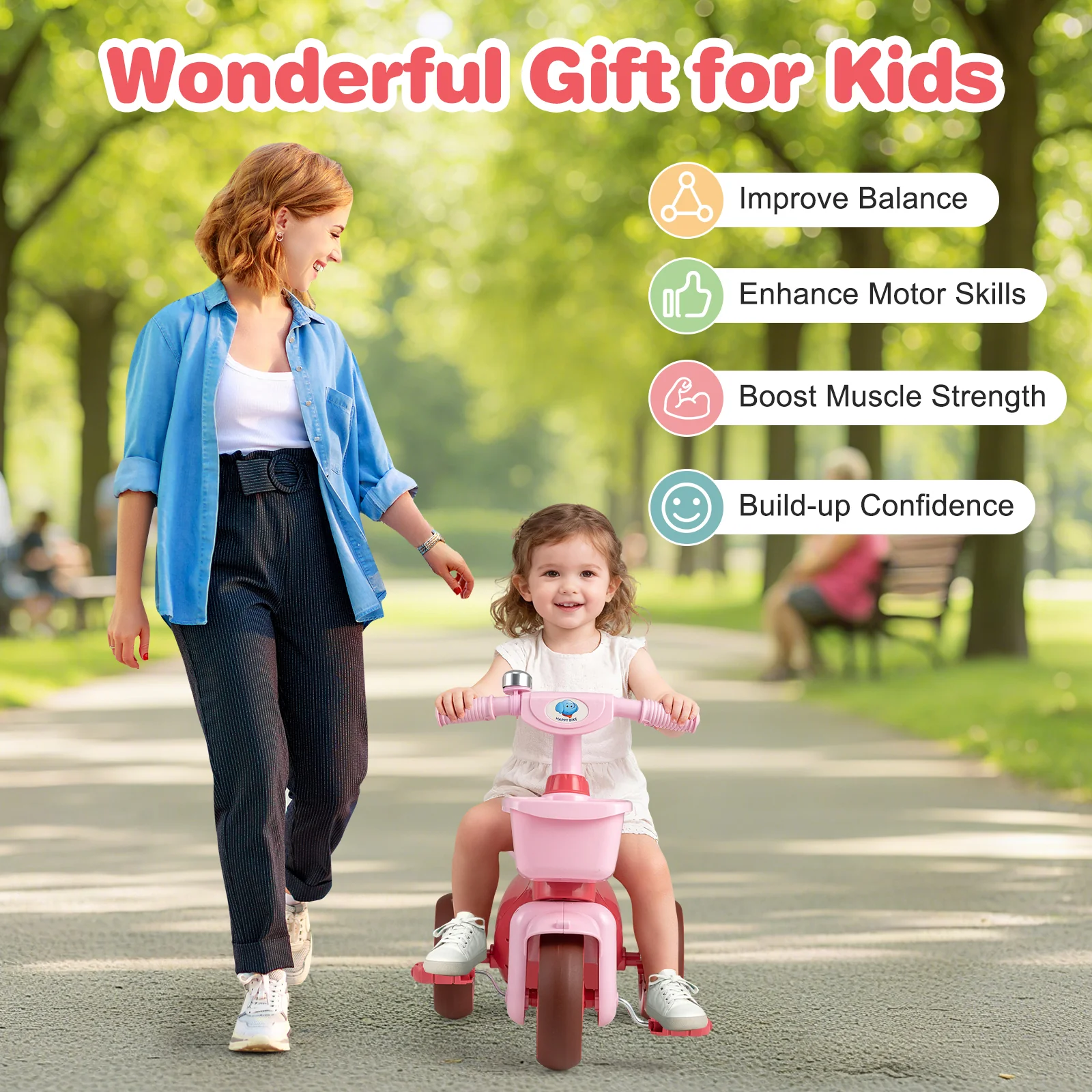 Toddler Tricycle with Limited Steering with Front Baskets and Bell - Image 5