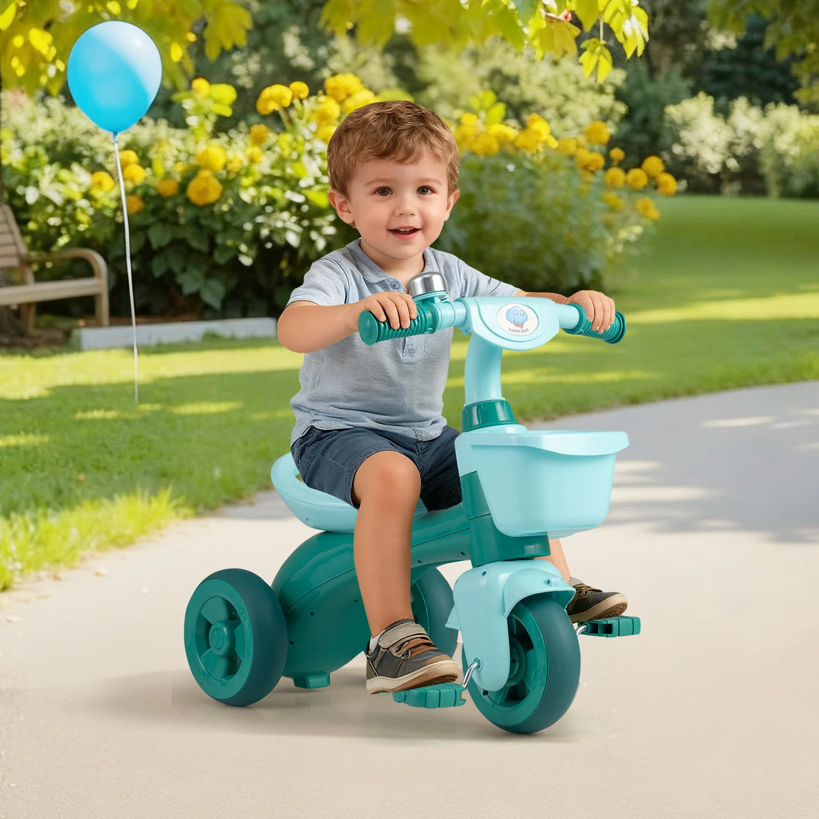 Toddler Tricycle with Limited Steering with Front Baskets and Bell - Image 9