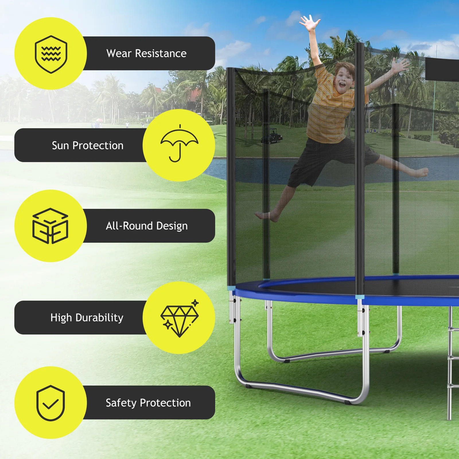 Trampoline Replacement Protection Enclosure Net with Zipper - Image 15