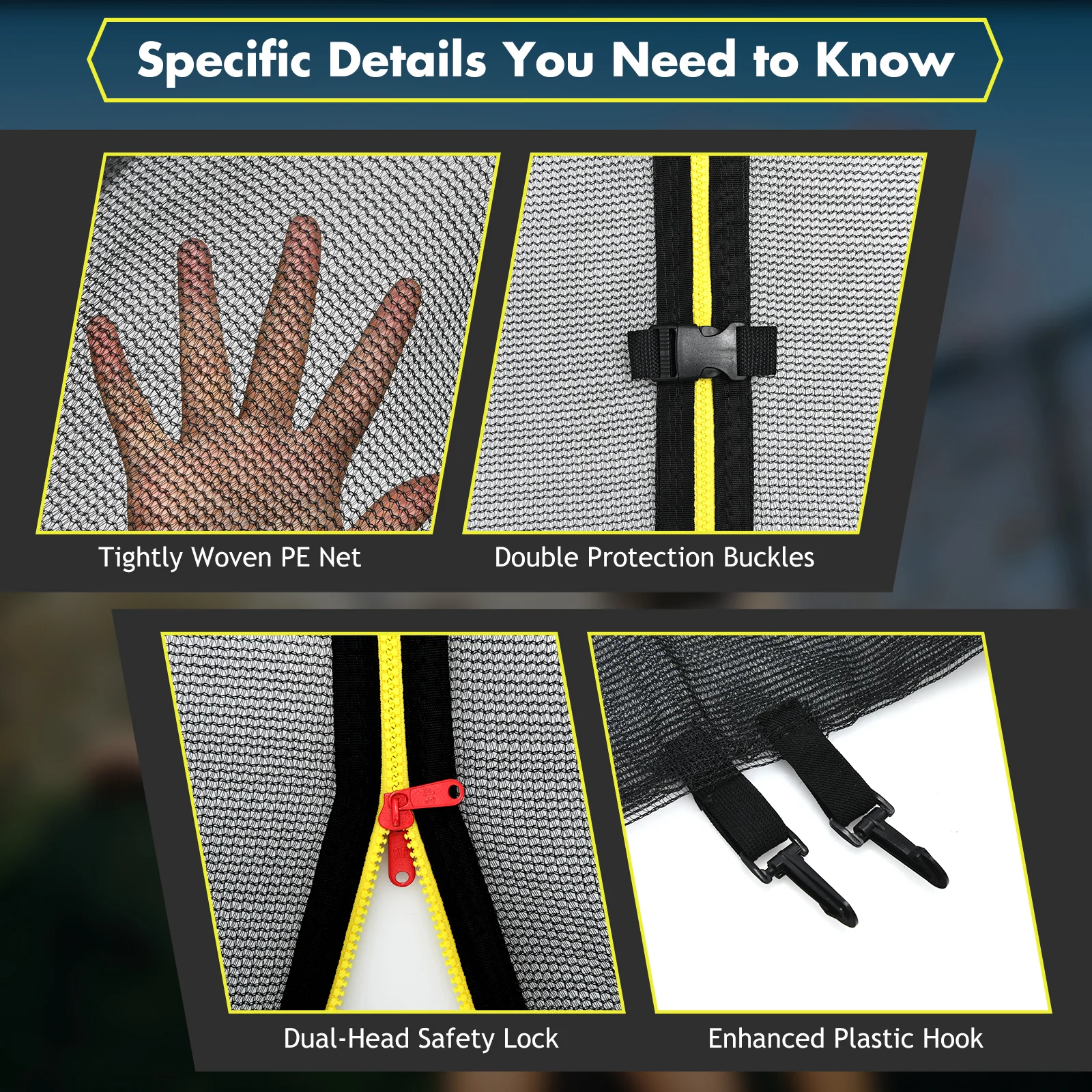 Trampoline Replacement Protection Enclosure Net with Zipper - Image 16
