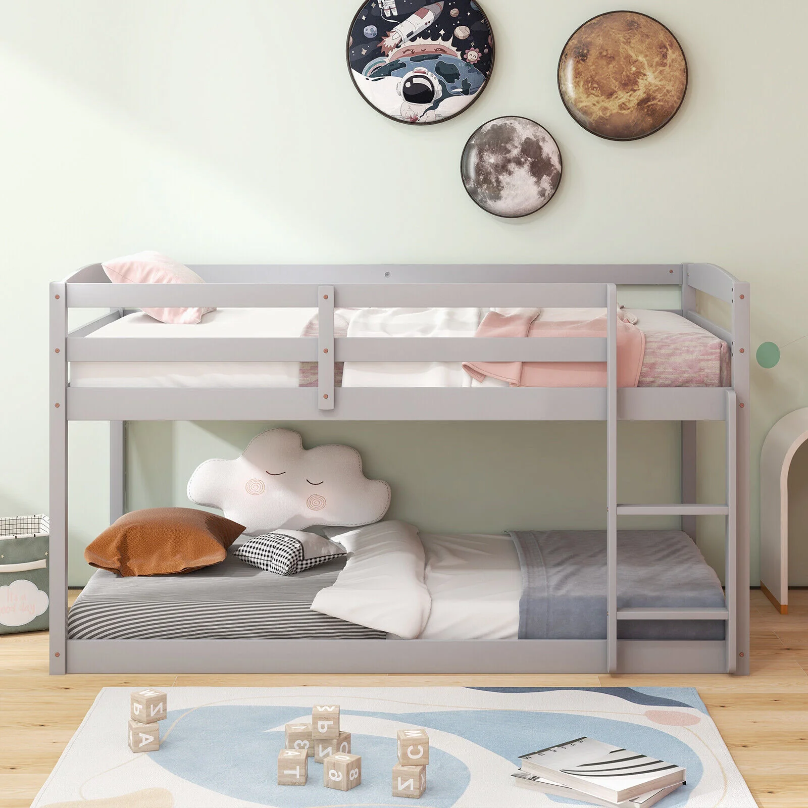 Twin Size Bunk Bed with High Guardrails and Integrated Ladder - Image 2