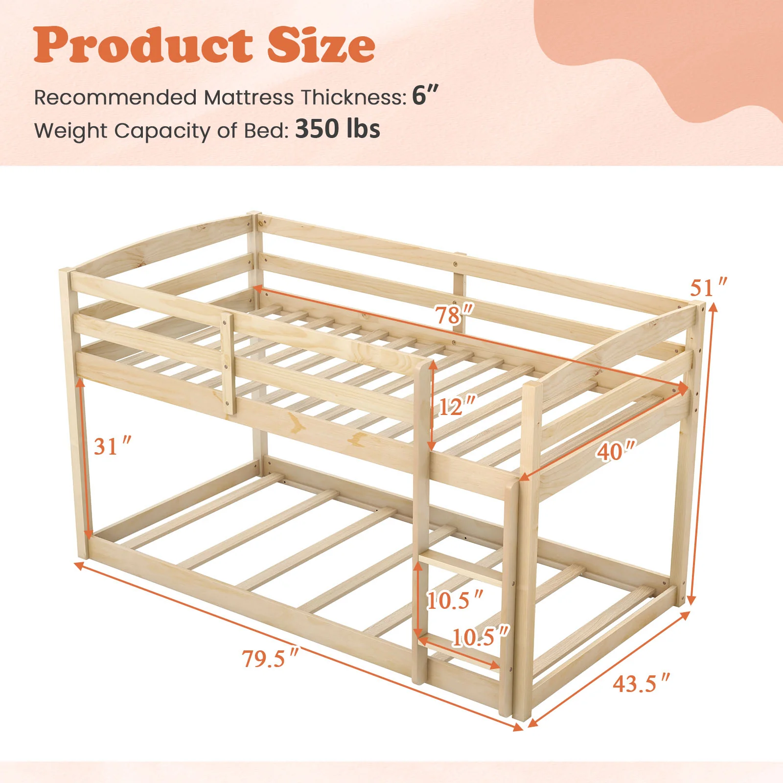 Twin Size Bunk Bed with High Guardrails and Integrated Ladder - Image 21