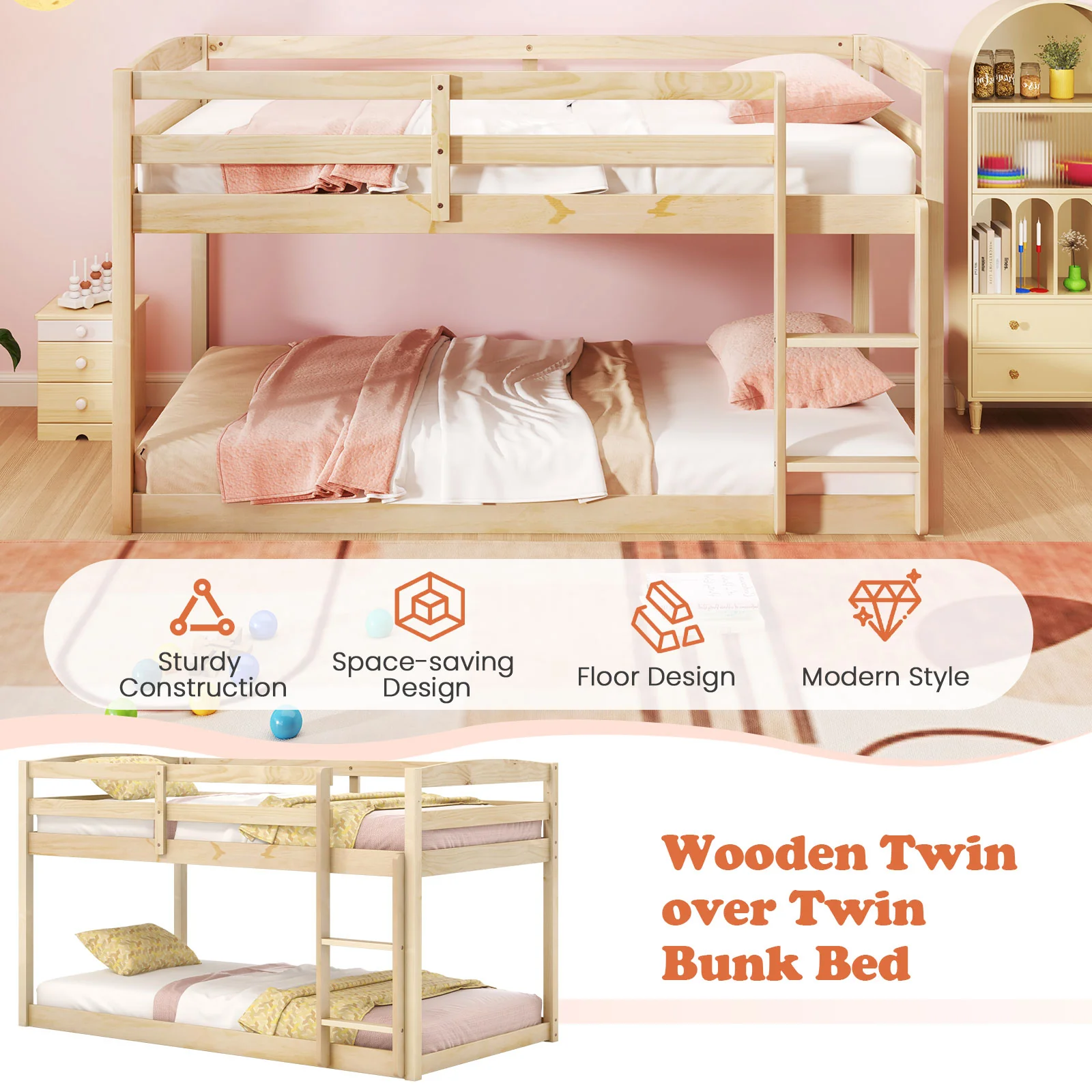 Twin Size Bunk Bed with High Guardrails and Integrated Ladder - Image 23