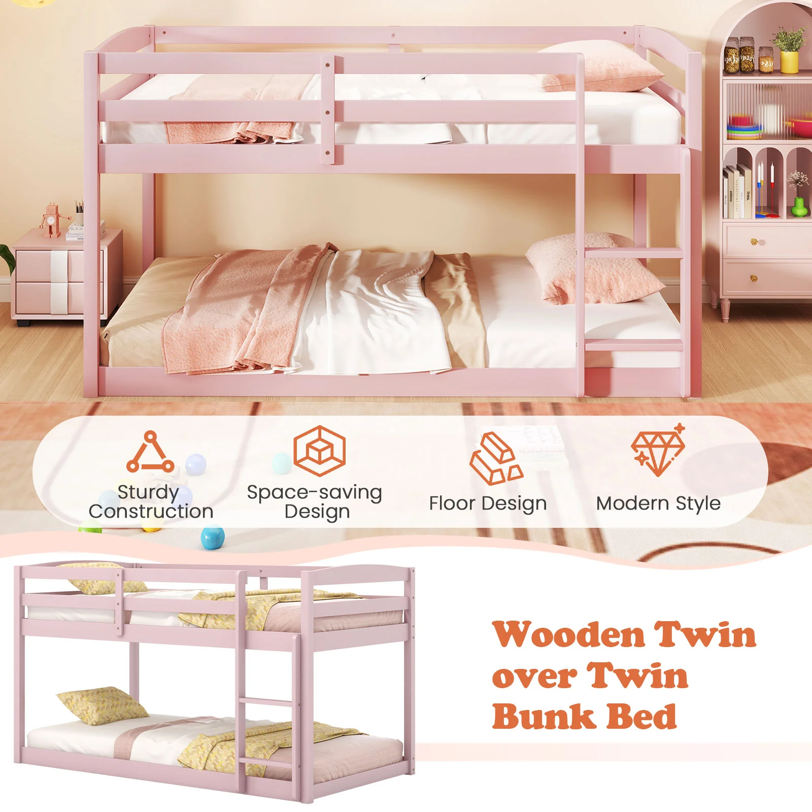 Twin Size Bunk Bed with High Guardrails and Integrated Ladder - Image 31