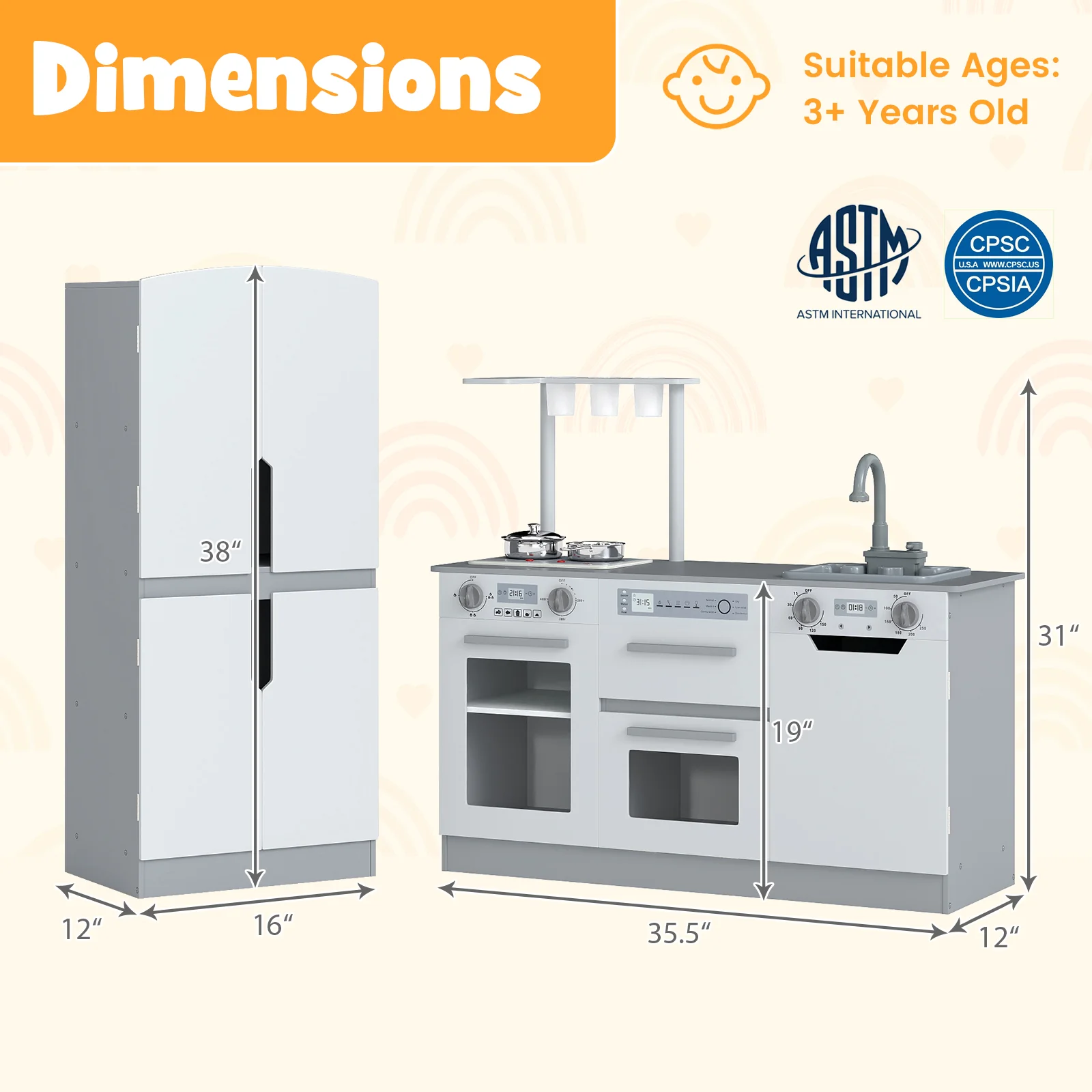 Wooden 2 Piece Kids Kitchen Playset with Fridge and Running Water - Image 5