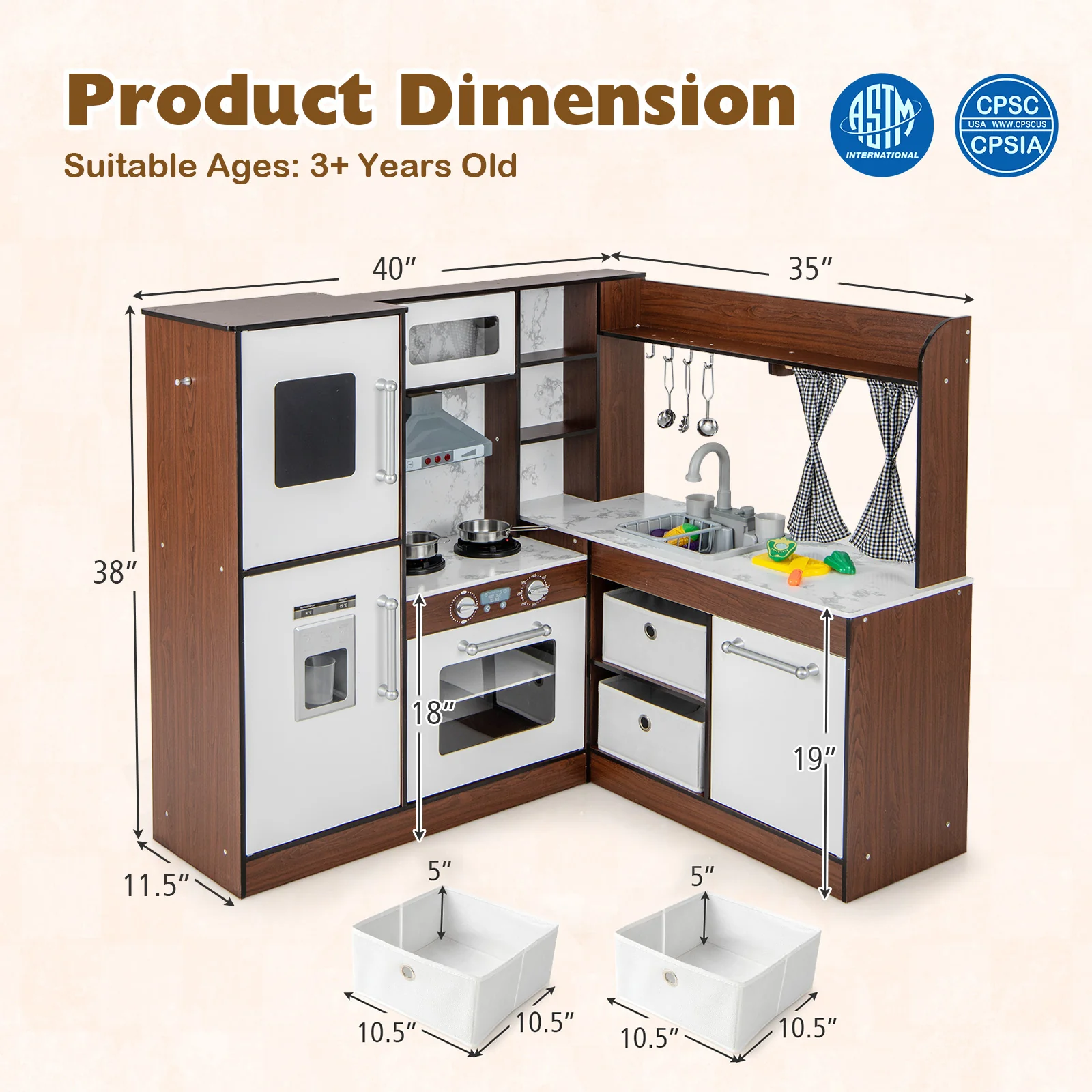 Wooden Corner Play Kitchen with Water Circulation System and Lights-Brown - Image 4